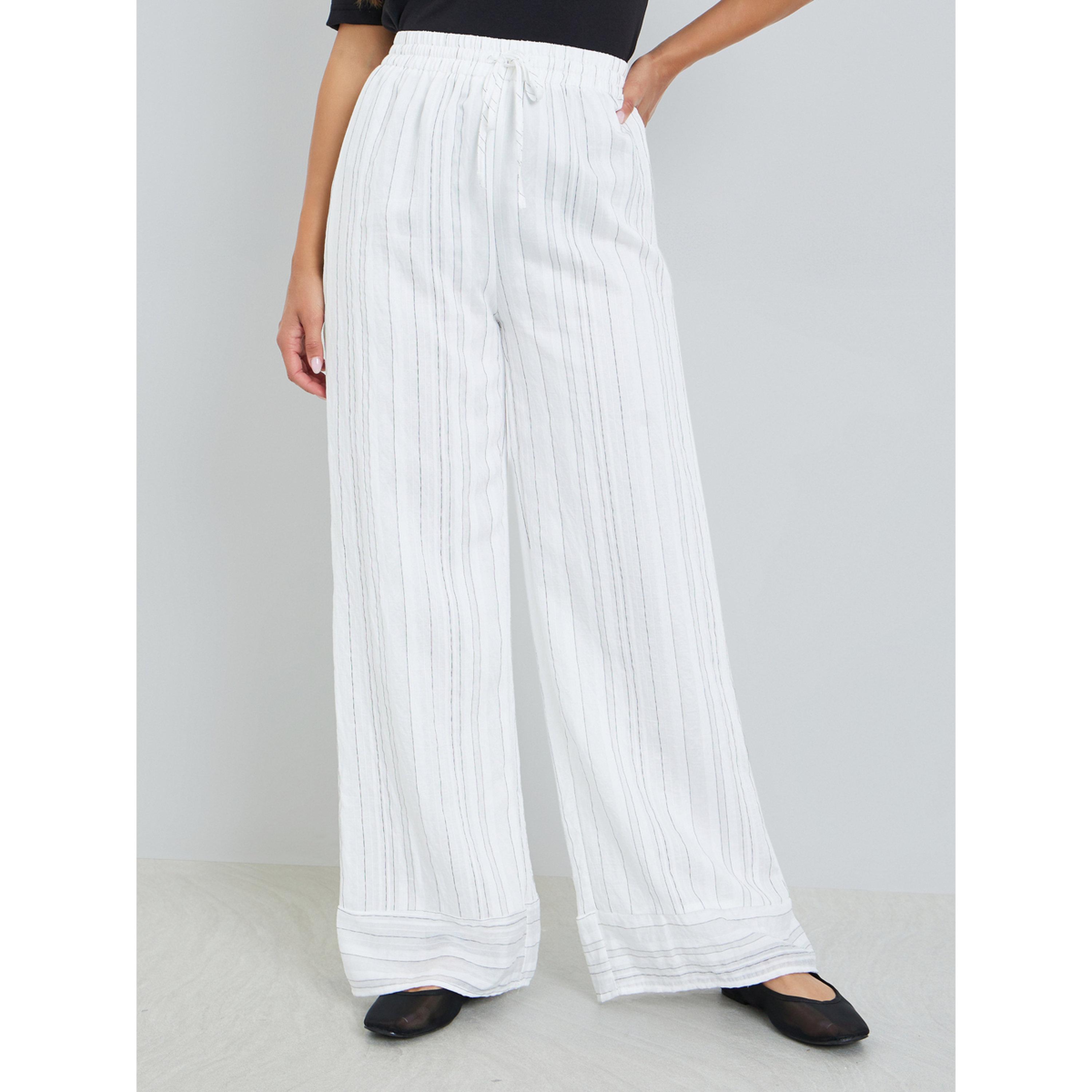 بنطال مخطط بأرجل واسعة-women-clothing-bottoms-trousers-image-1