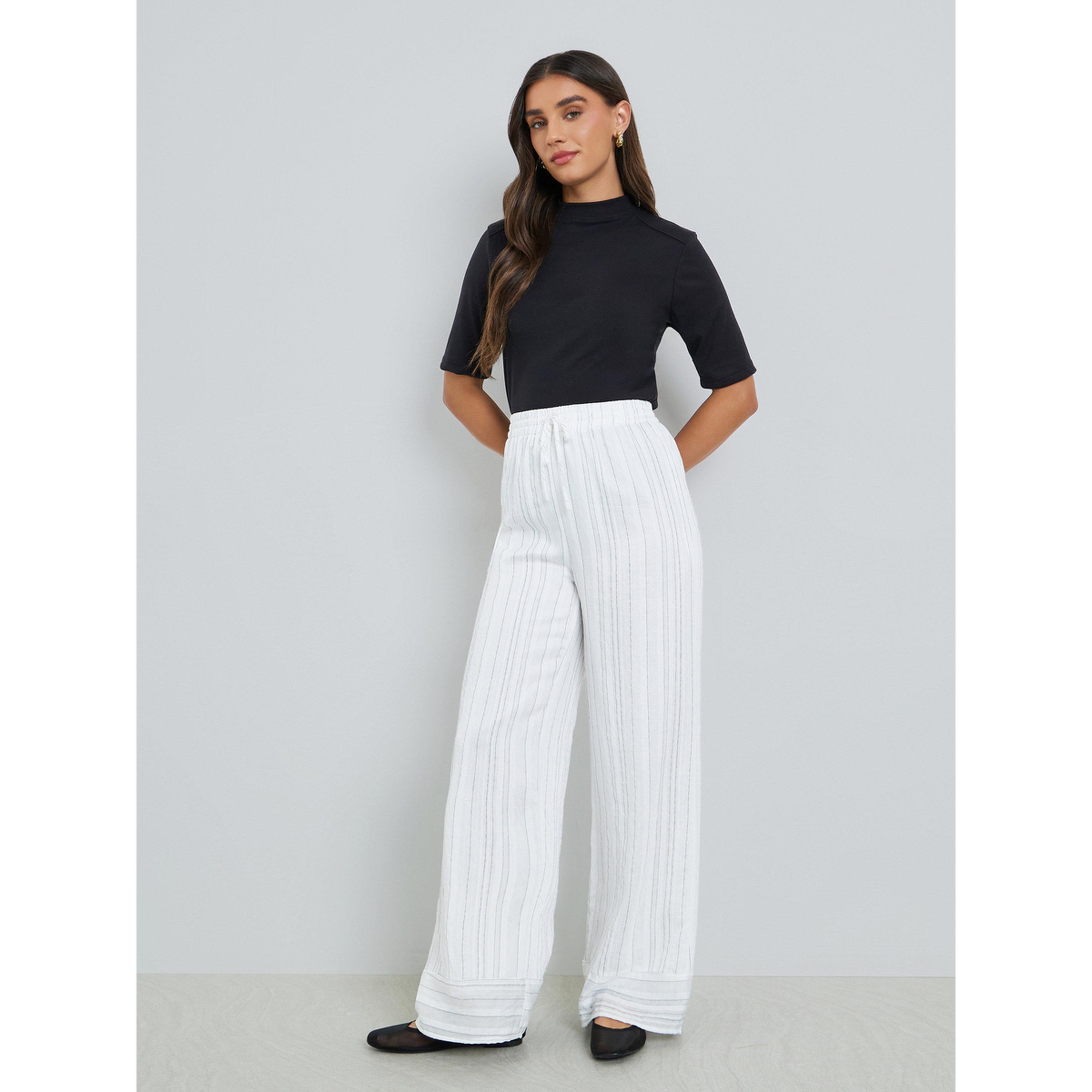 Styli Women Off-White Striped Wide Leg Trousers-women-clothing-bottoms-trousers-image-2