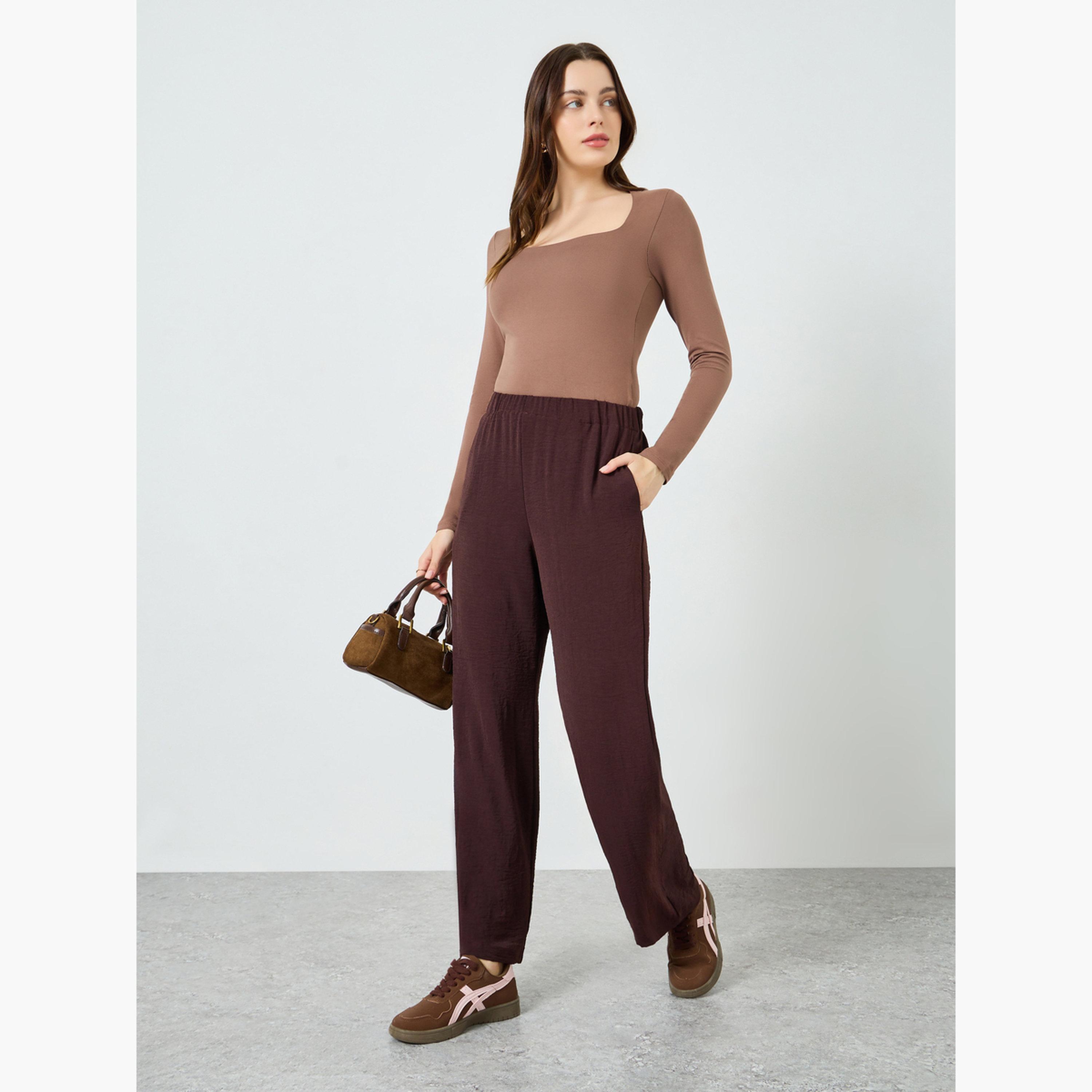 Styli Women Brown Straight Leg Pants-women-clothing-bottoms-trousers-image-2