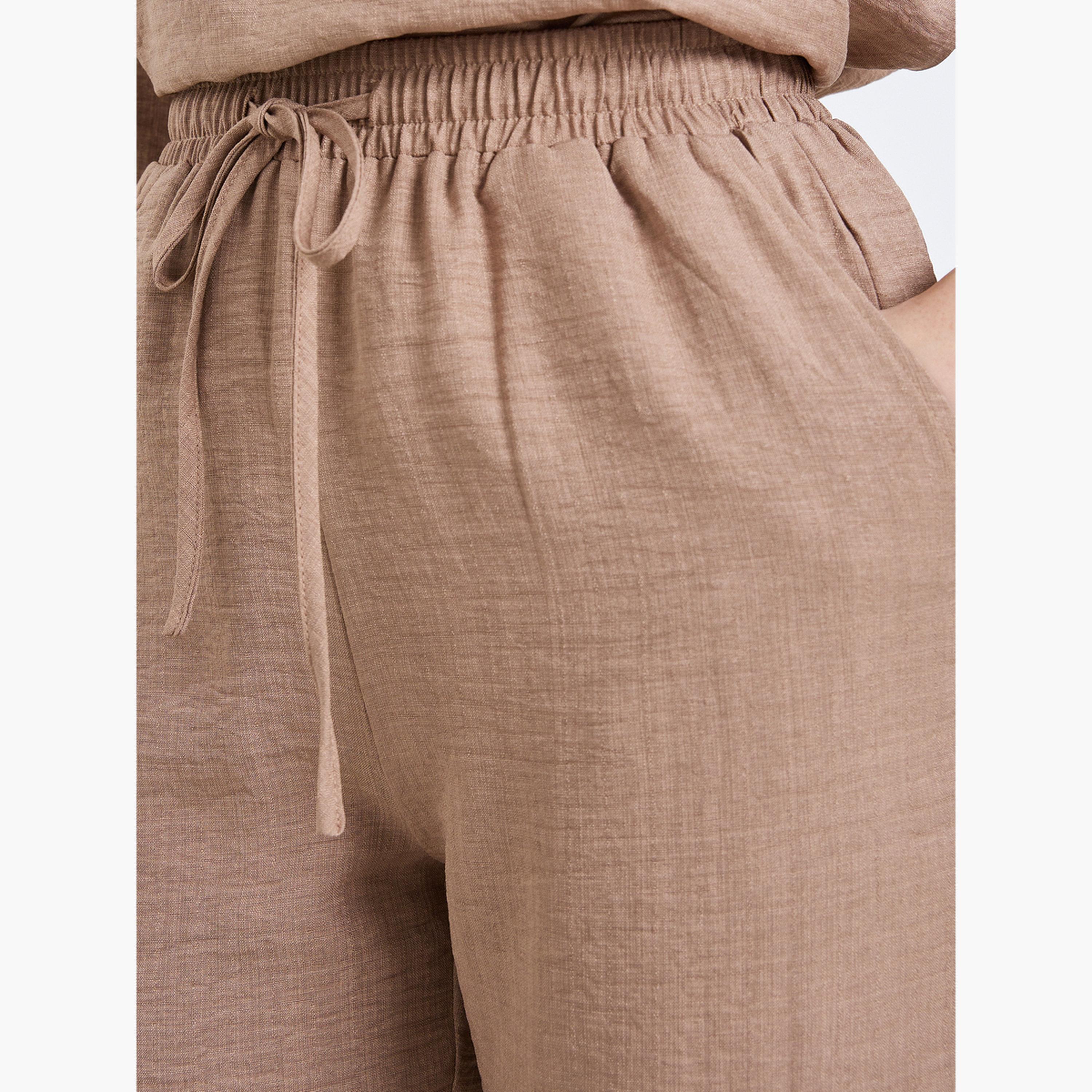 بنطال بأرجل واسعة بنمط نسيج كتان-women-clothing-bottoms-trousers-image-3