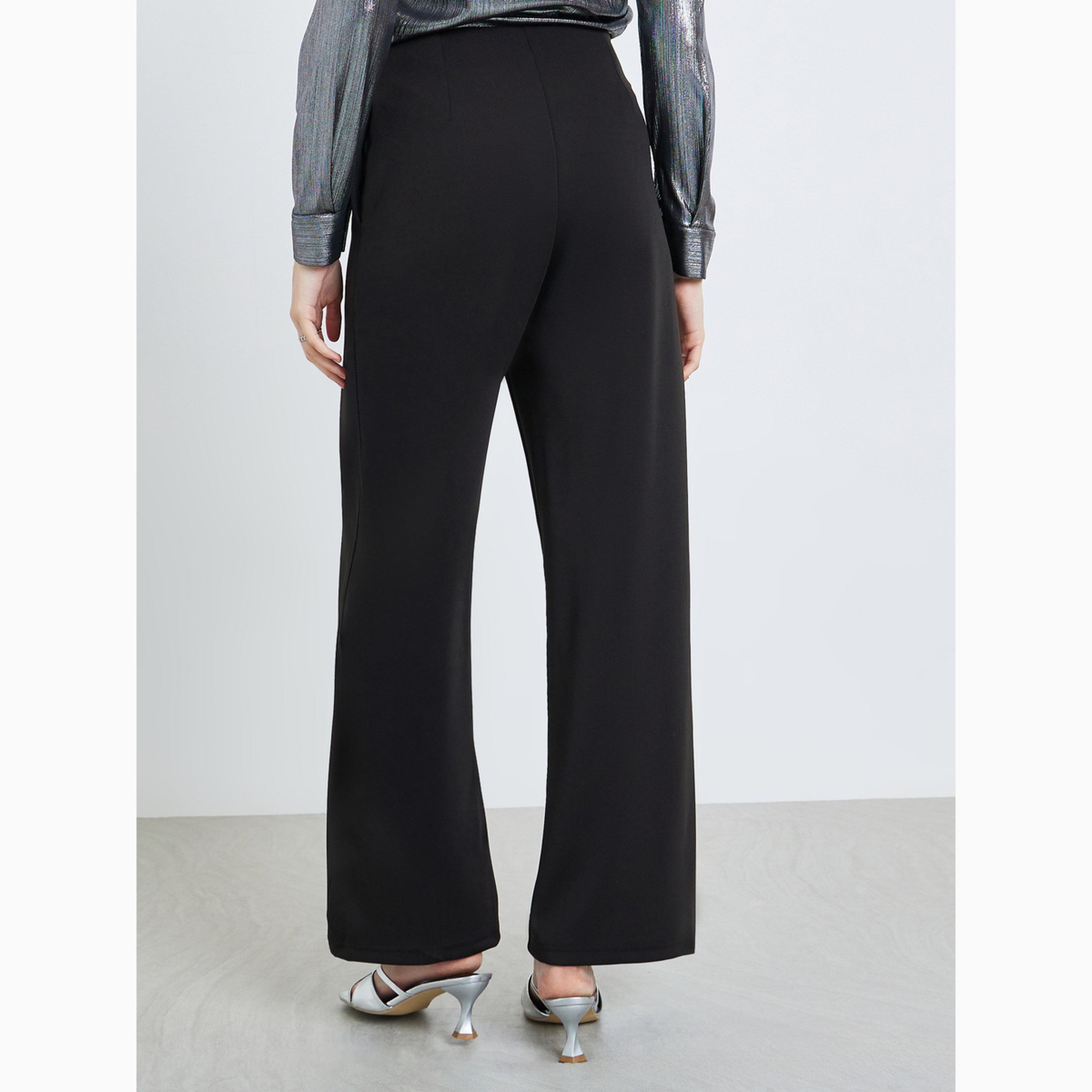 Styli Black Solid Wide Leg Trousers-women-clothing-bottoms-joggers-image-4
