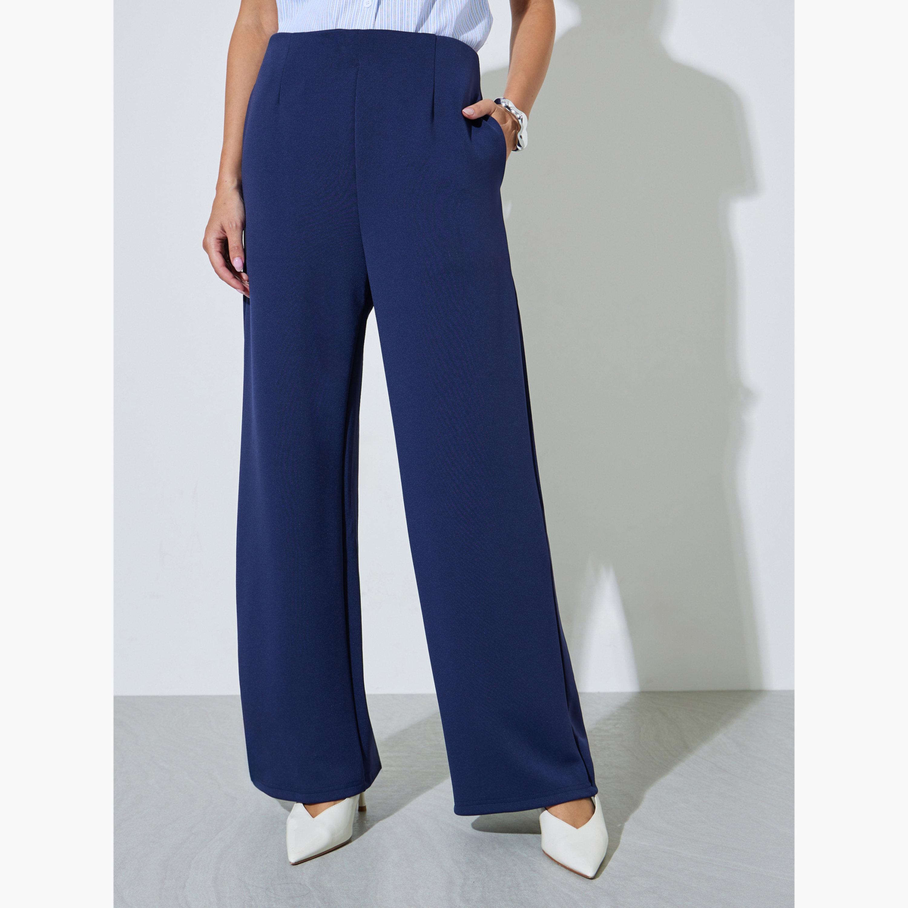 Styli Navy Blue Super Stretch Scuba Pants-women-clothing-bottoms-joggers-image-1