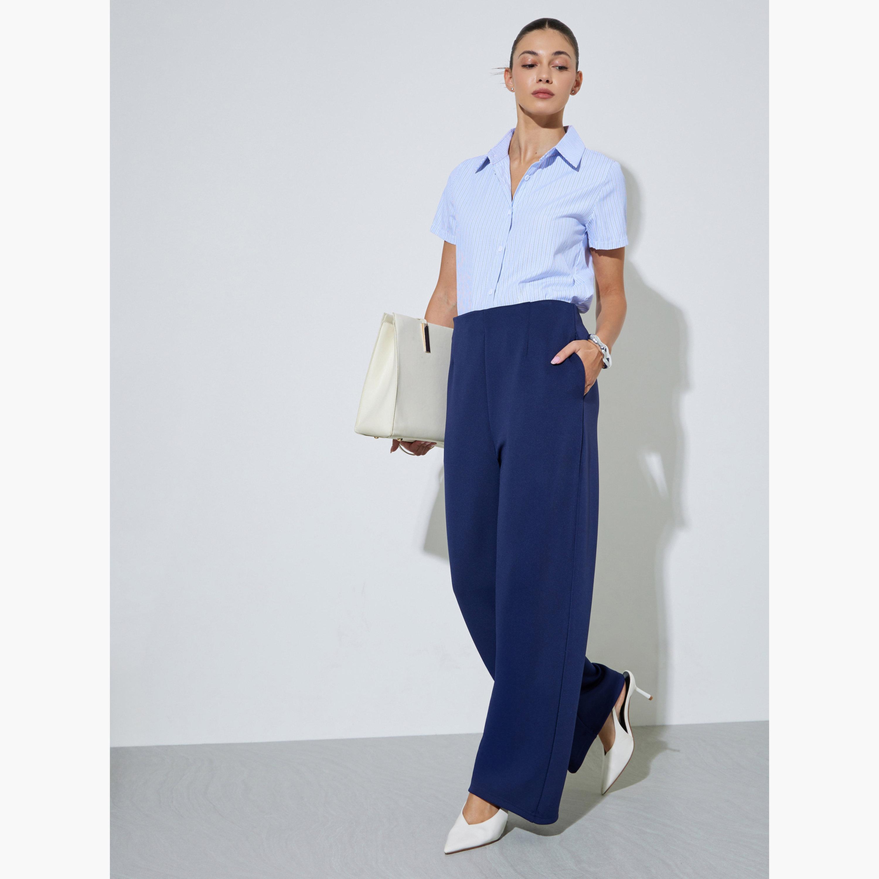 Styli Navy Blue Super Stretch Scuba Pants-women-clothing-bottoms-joggers-image-2
