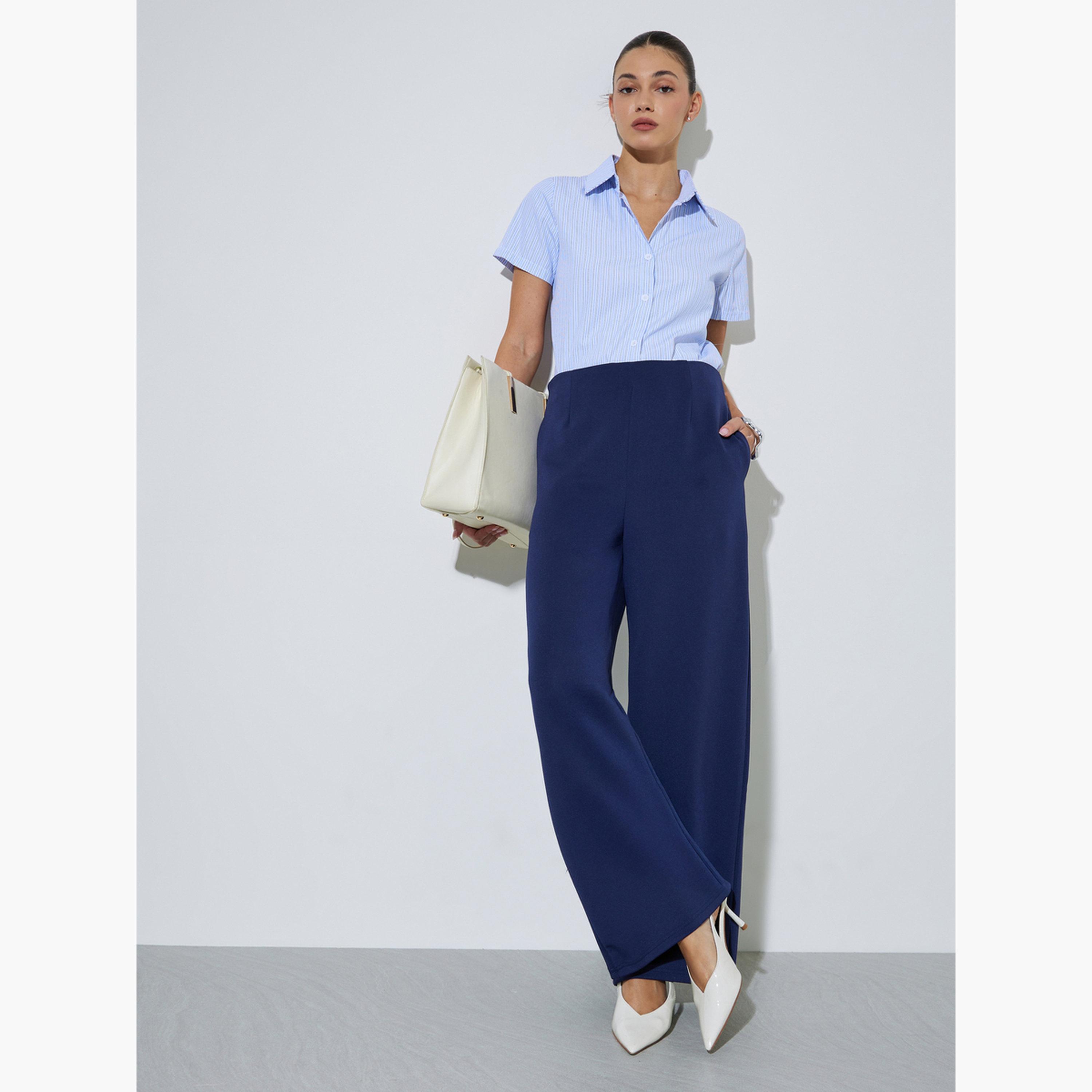 Styli Navy Blue Super Stretch Scuba Pants-women-clothing-bottoms-joggers-image-5