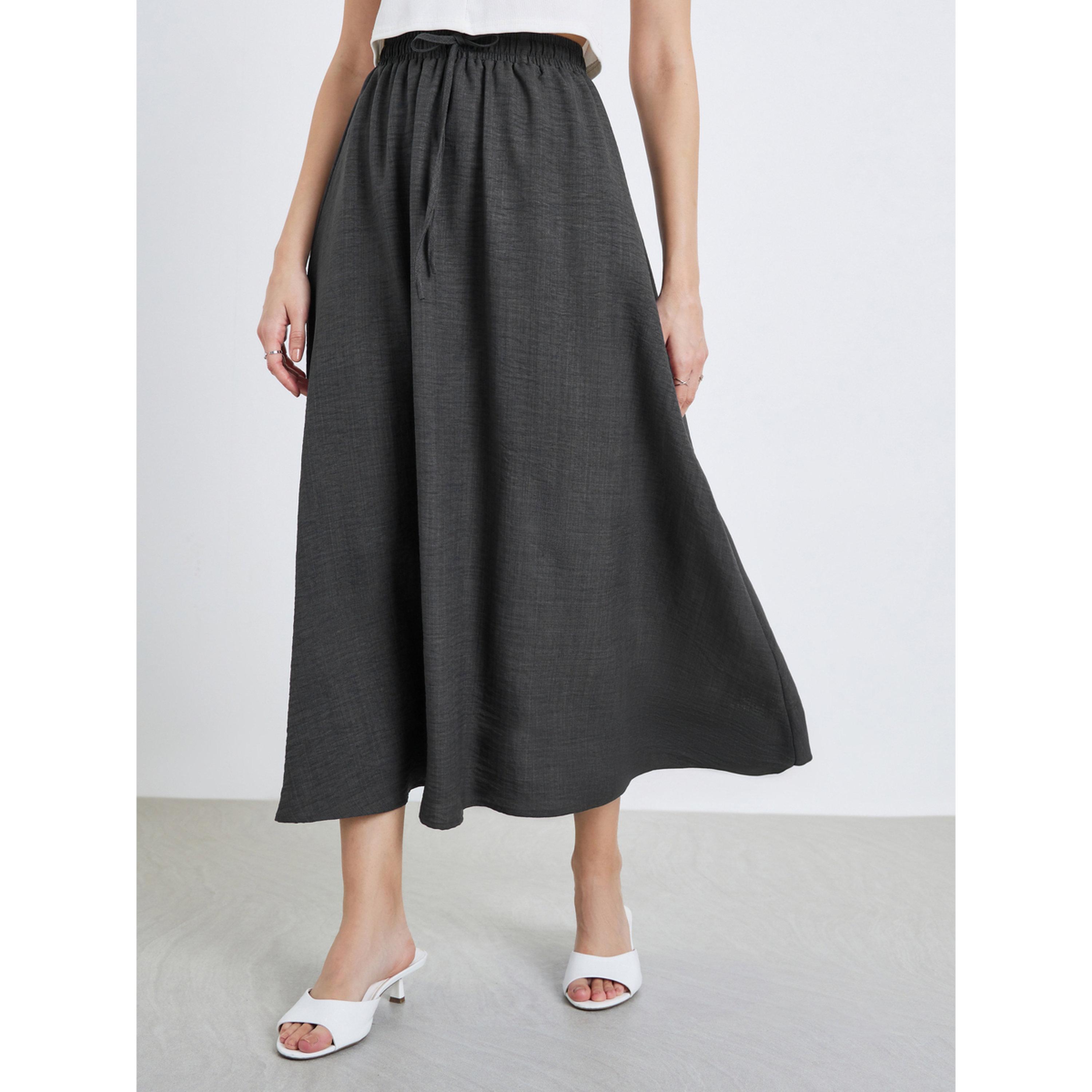 Styli Women Charcoal A-Line Midi Skirt-women-clothing-bottoms-skirts-image-1