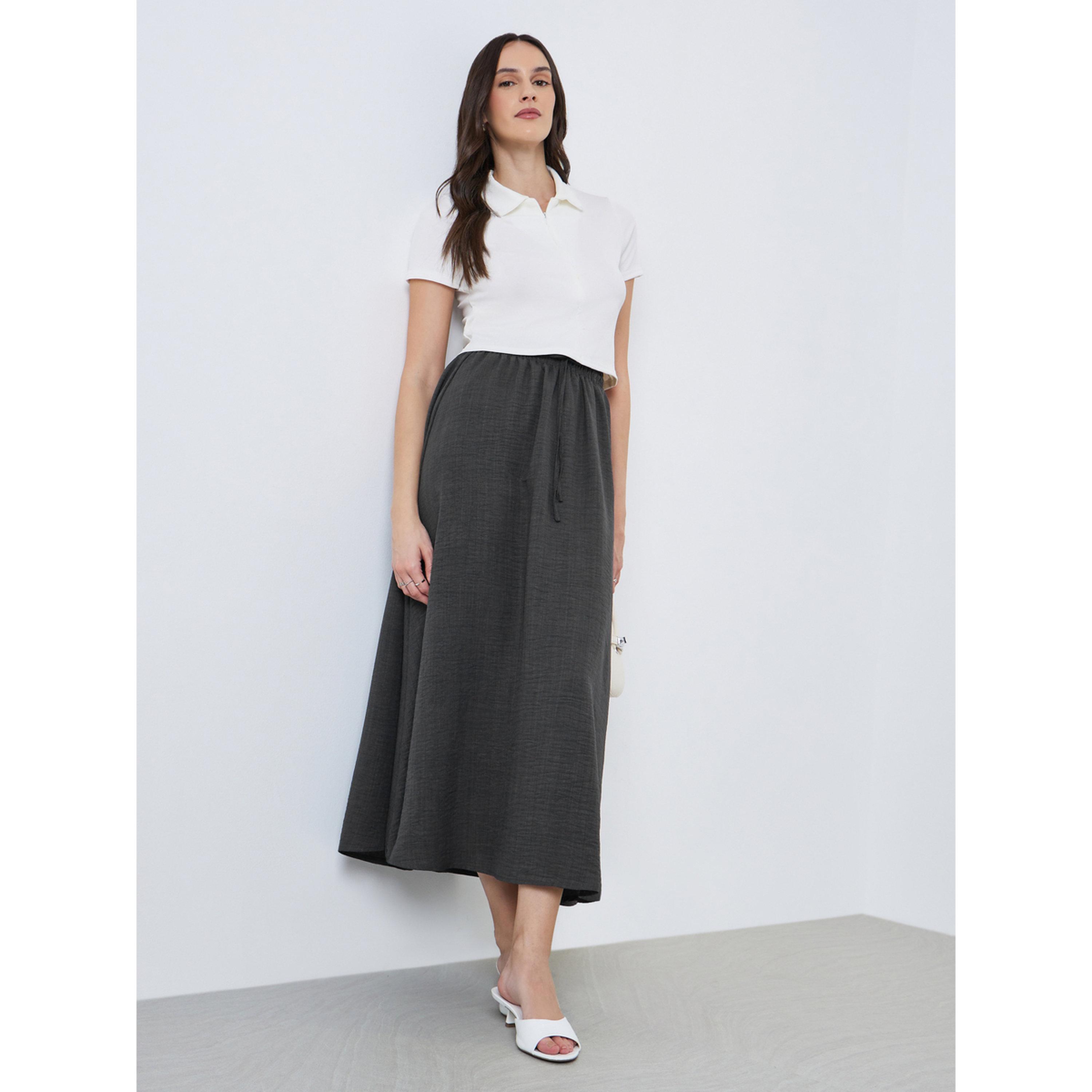 Styli Women Charcoal A-Line Midi Skirt-women-clothing-bottoms-skirts-image-2