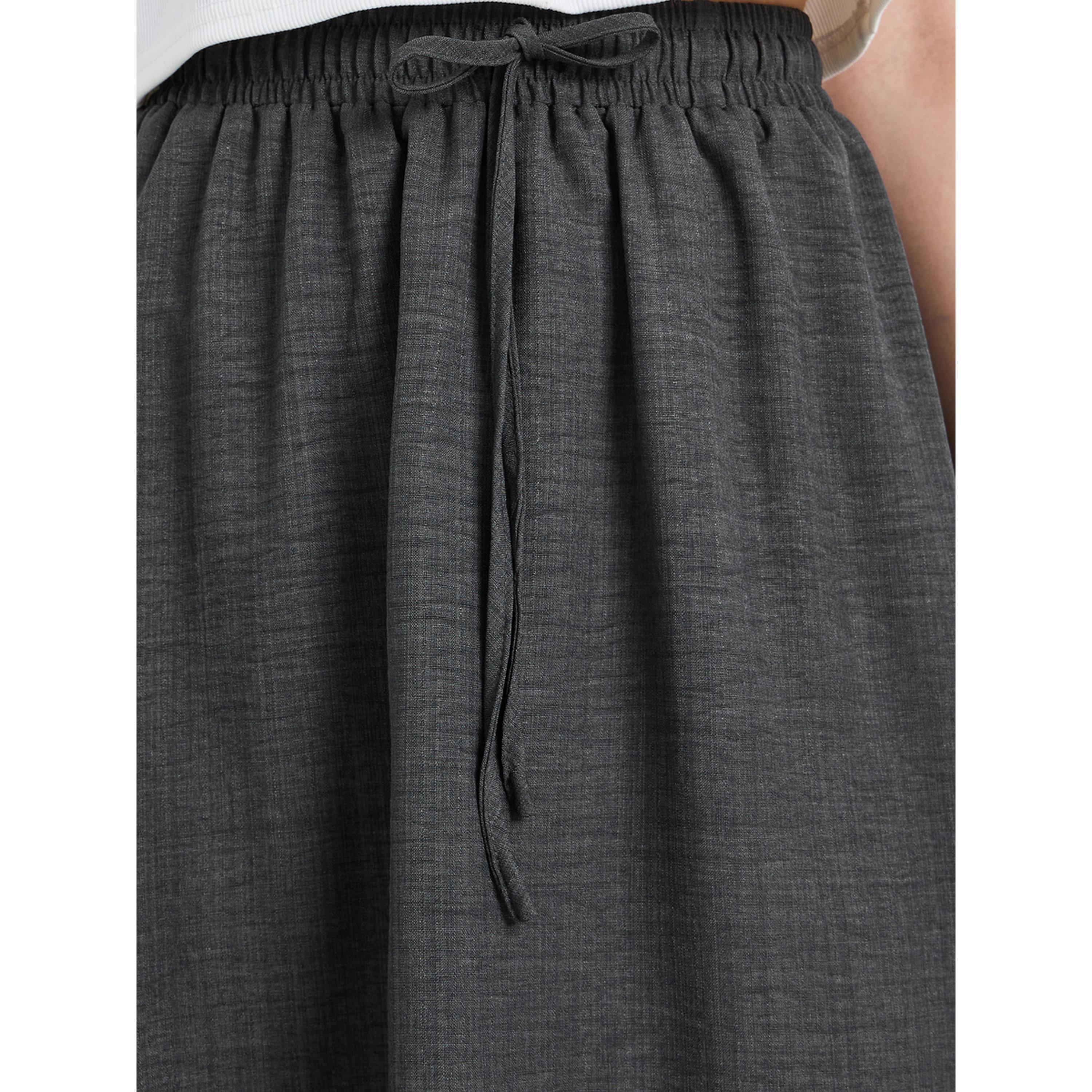 Styli Women Charcoal A-Line Midi Skirt-women-clothing-bottoms-skirts-image-3