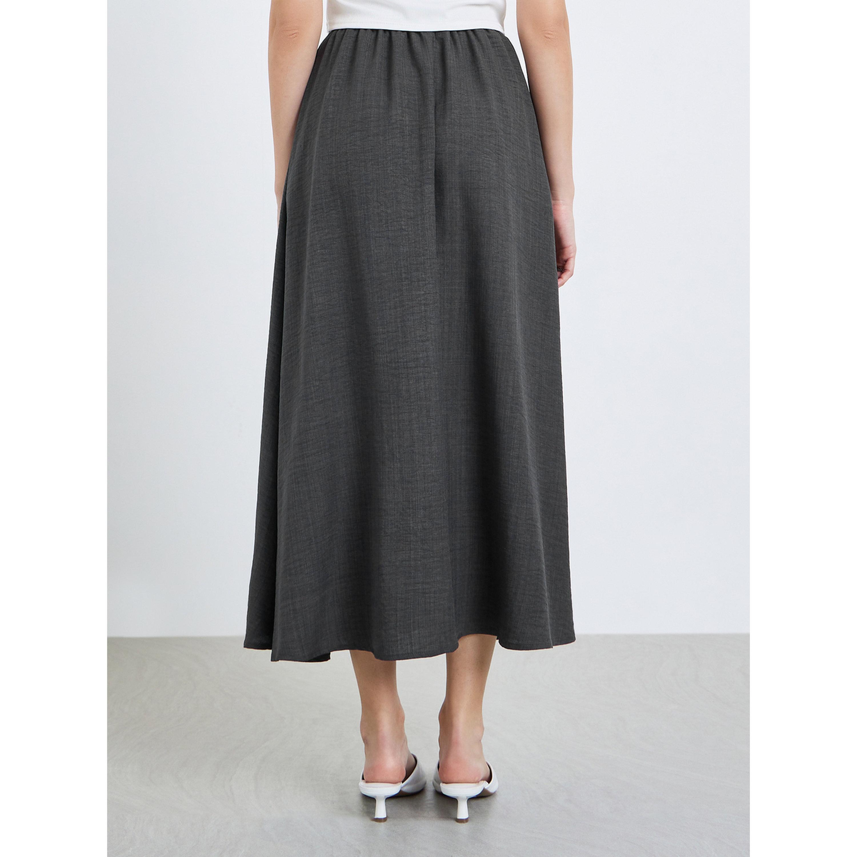 Styli Women Charcoal A-Line Midi Skirt-women-clothing-bottoms-skirts-image-4