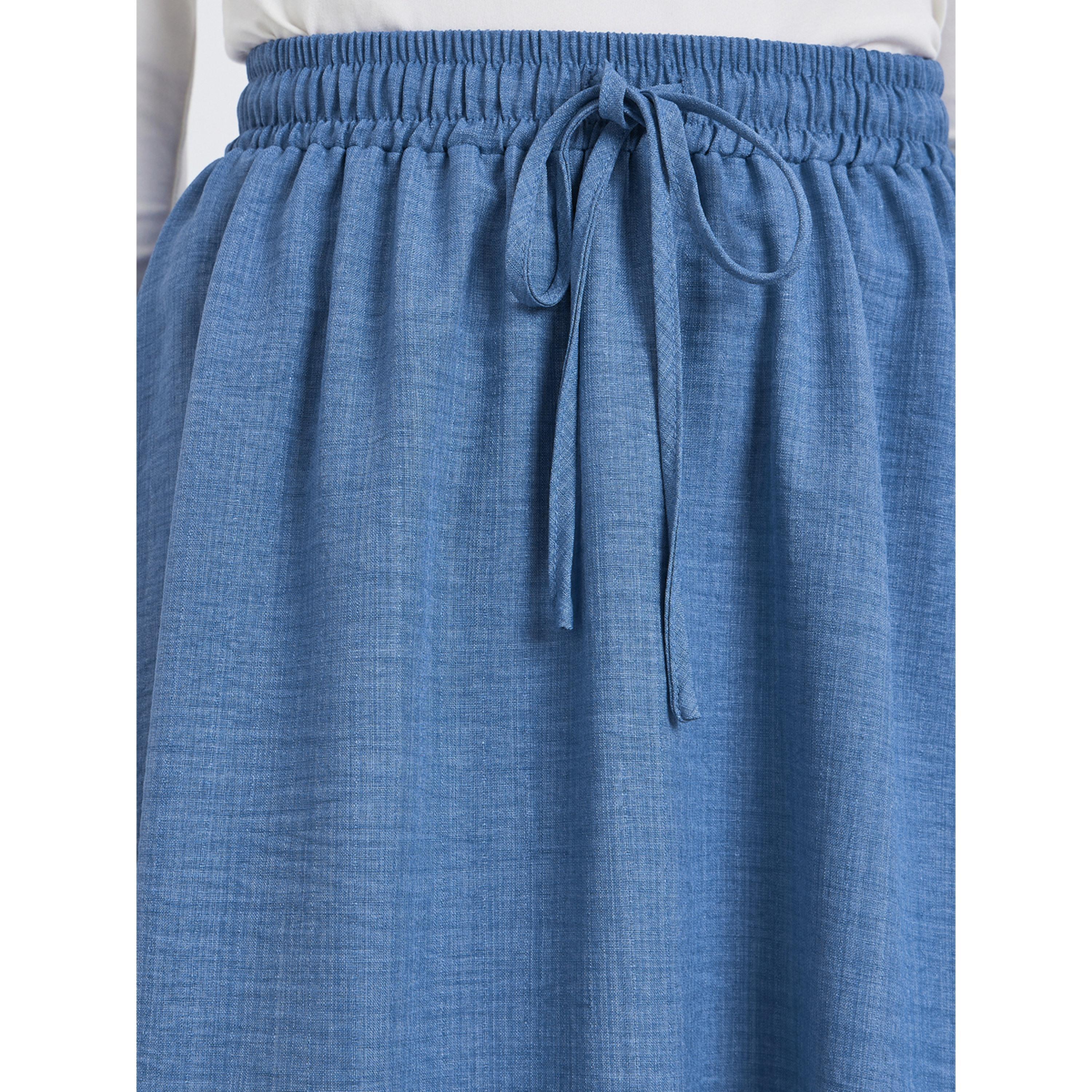 Styli Women Blue Drawstring Waist A-Line Maxi Skirt-women-clothing-bottoms-skirts-image-3
