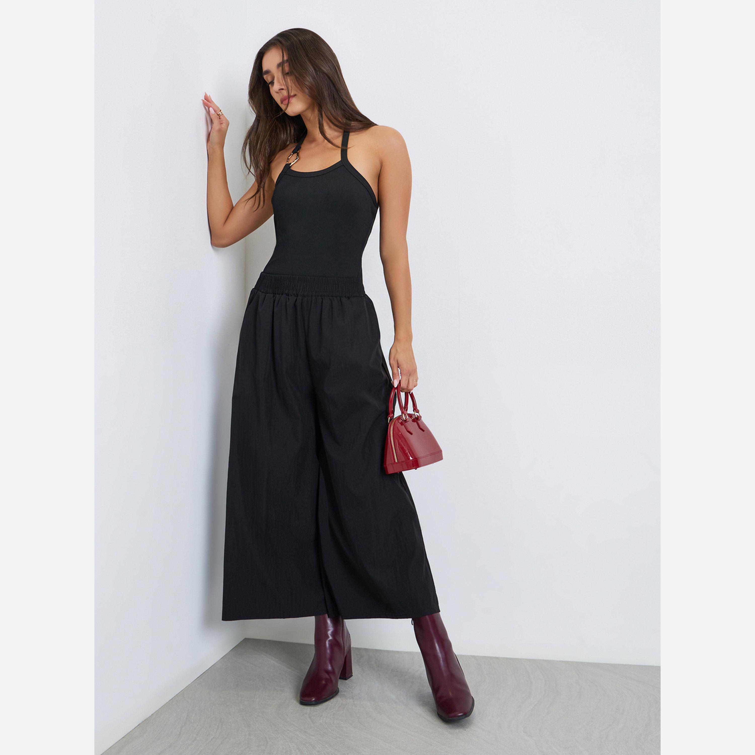 ستايلي - بنطال نسائي لون أسود واسع الساقين-women-clothing-bottoms-trousers-image-2