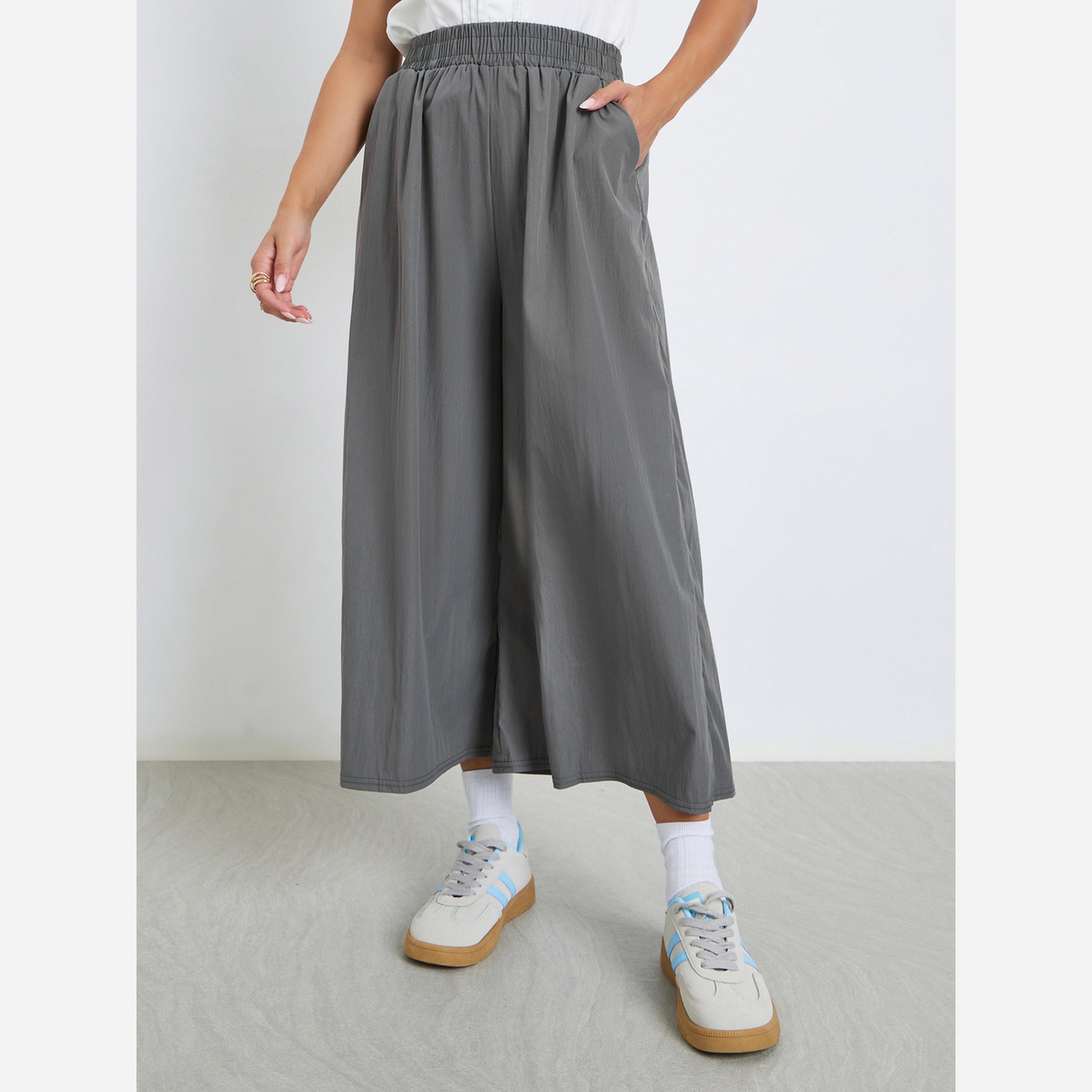 Styli Women Grey Wide Leg Trousers-women-clothing-bottoms-trousers-image-1