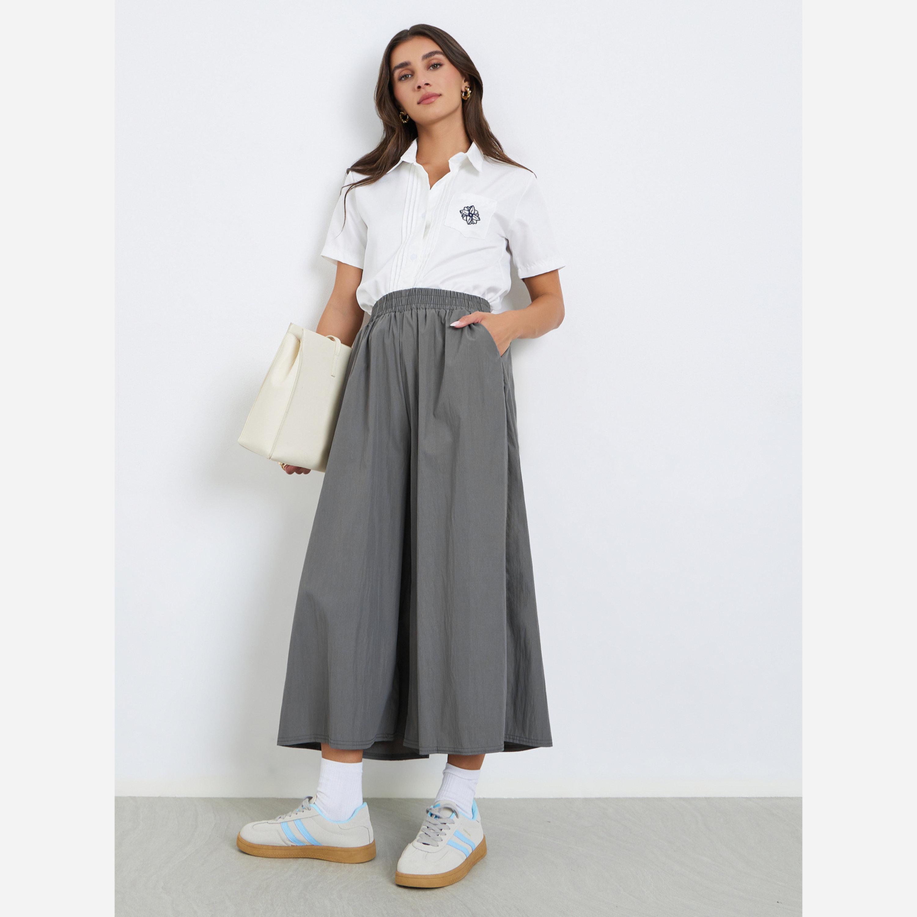 Styli Women Grey Wide Leg Trousers-women-clothing-bottoms-trousers-image-2