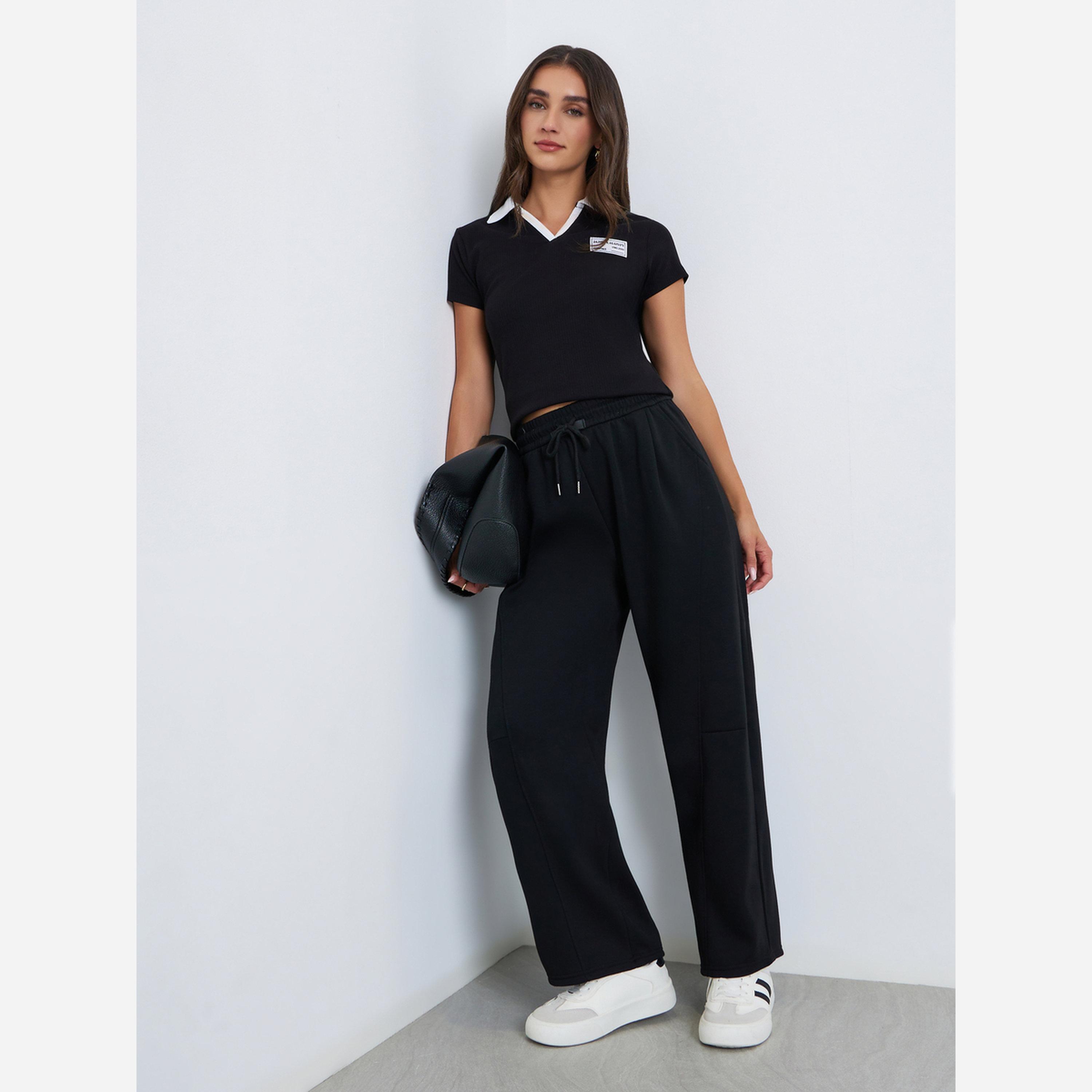 Styli Women Black High-Rise Relaxed Fit Joggers-women-clothing-bottoms-joggers-image-2