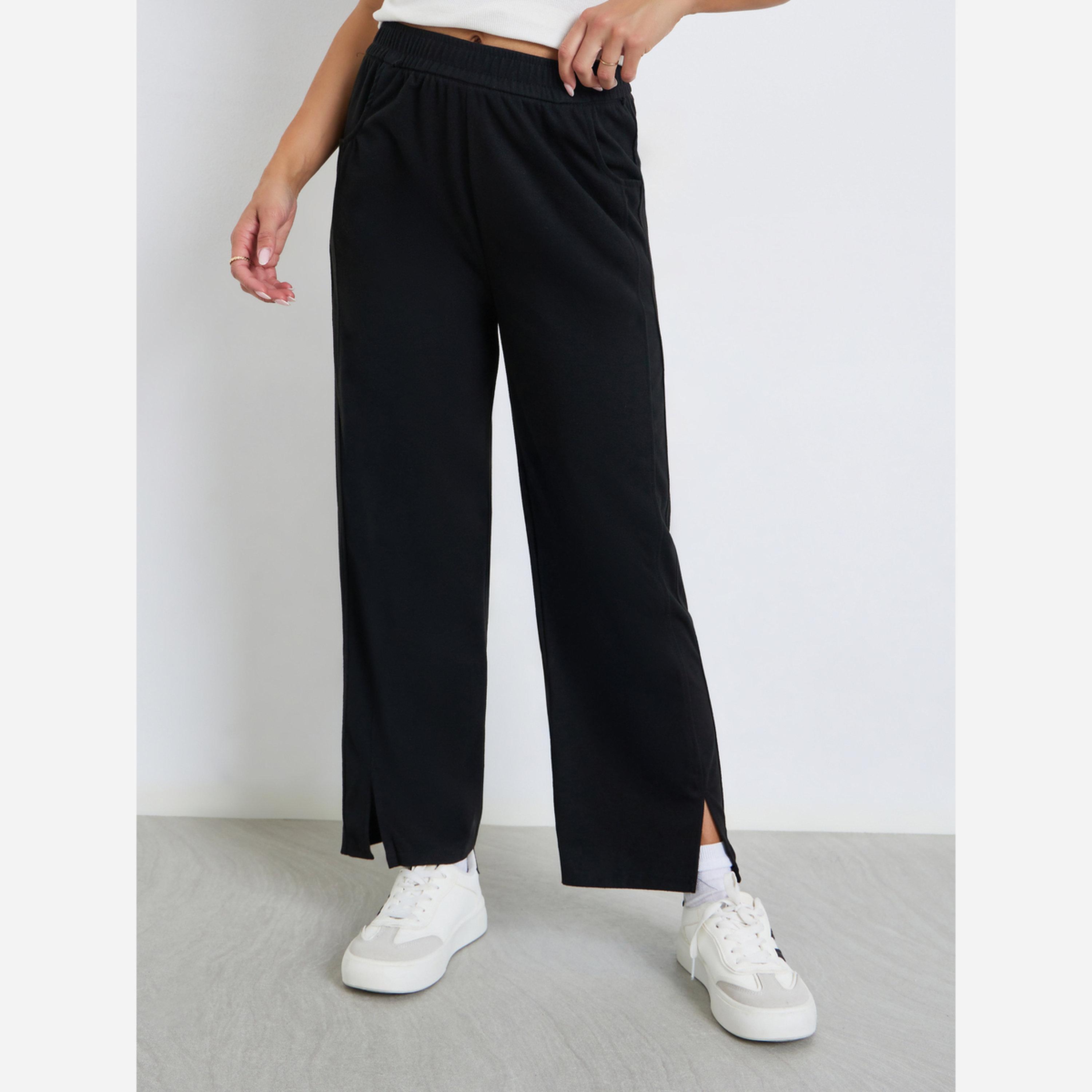 Styli wide leg basic full length jogger with elastic waistband-women-clothing-bottoms-joggers-image-1