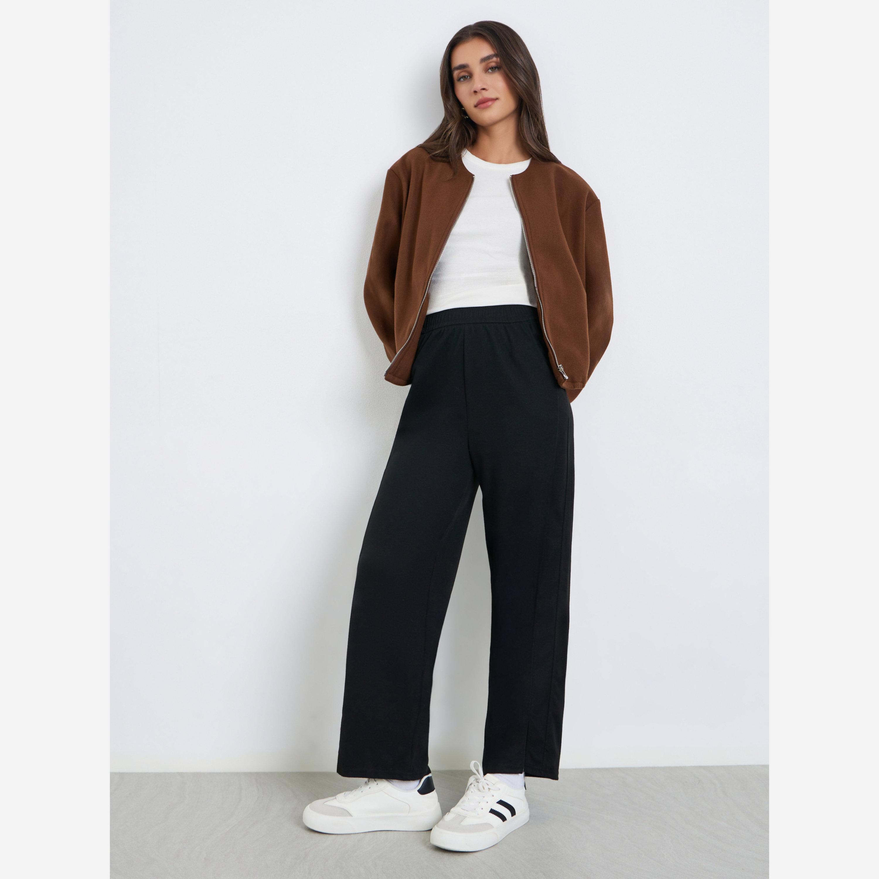 Styli wide leg basic full length jogger with elastic waistband-women-clothing-bottoms-joggers-image-2