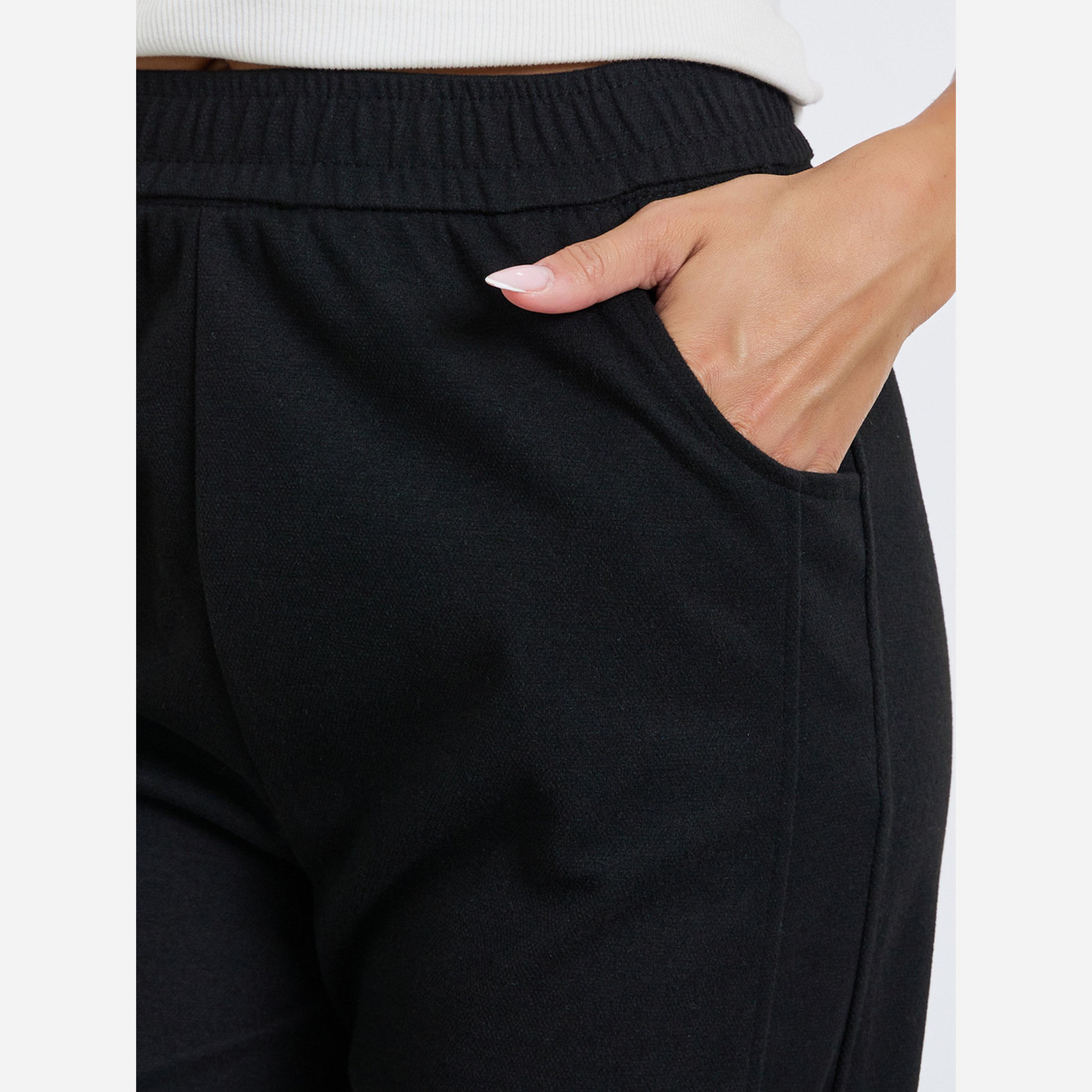 Styli wide leg basic full length jogger with elastic waistband-women-clothing-bottoms-joggers-image-3