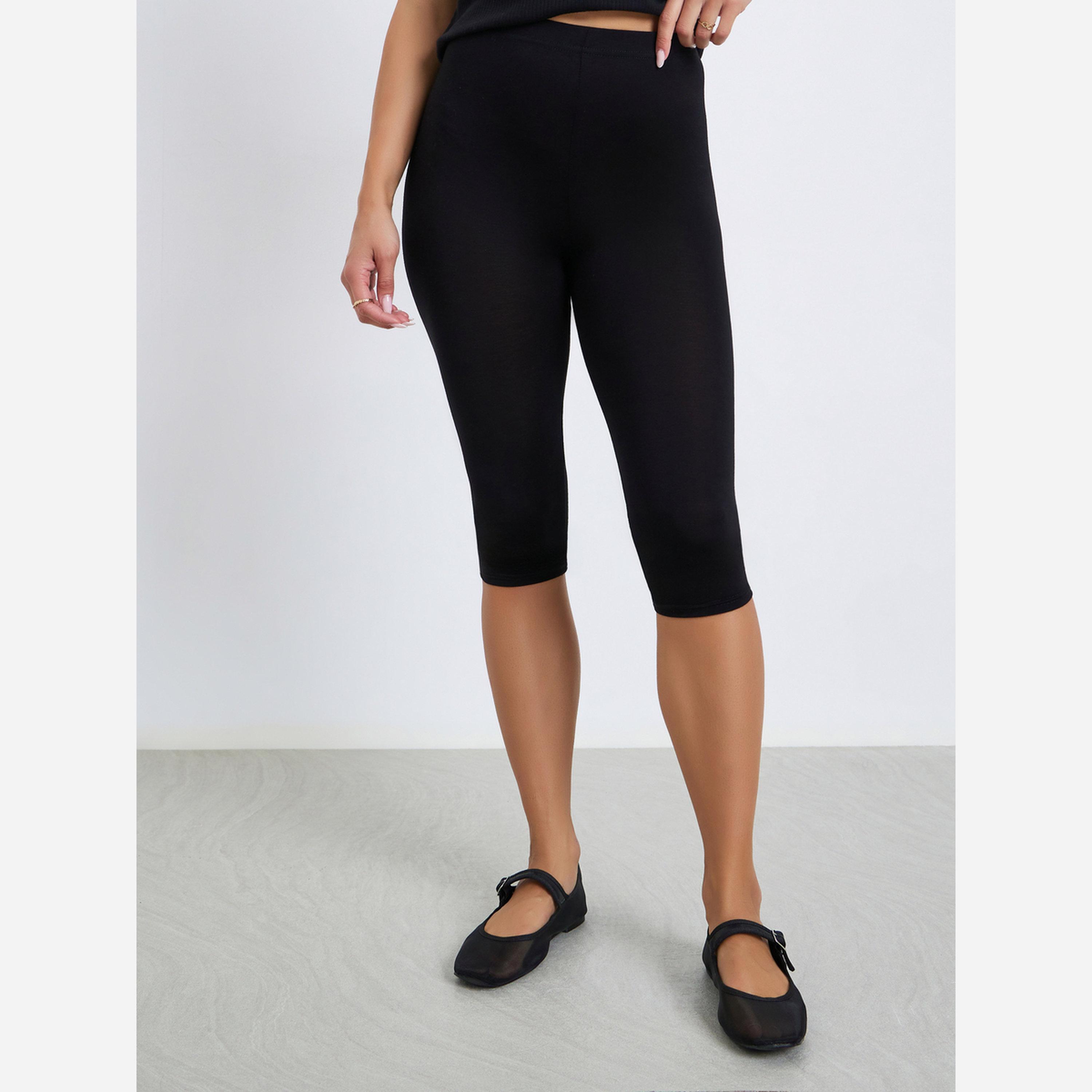 Styli Women Black Solid Capri Leggings-women-clothing-bottoms-leggings-image-1