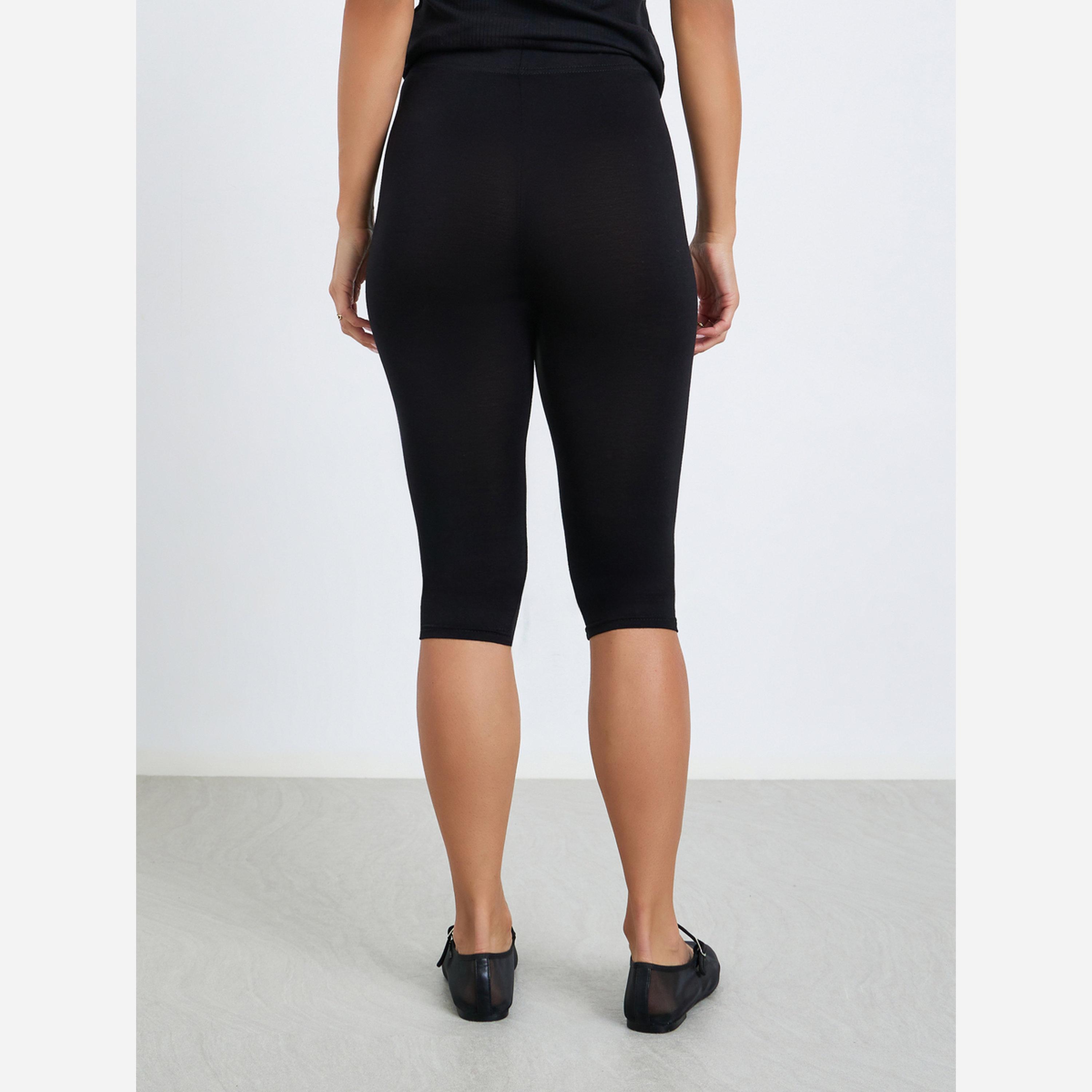 Styli Women Black Solid Capri Leggings-women-clothing-bottoms-leggings-image-4