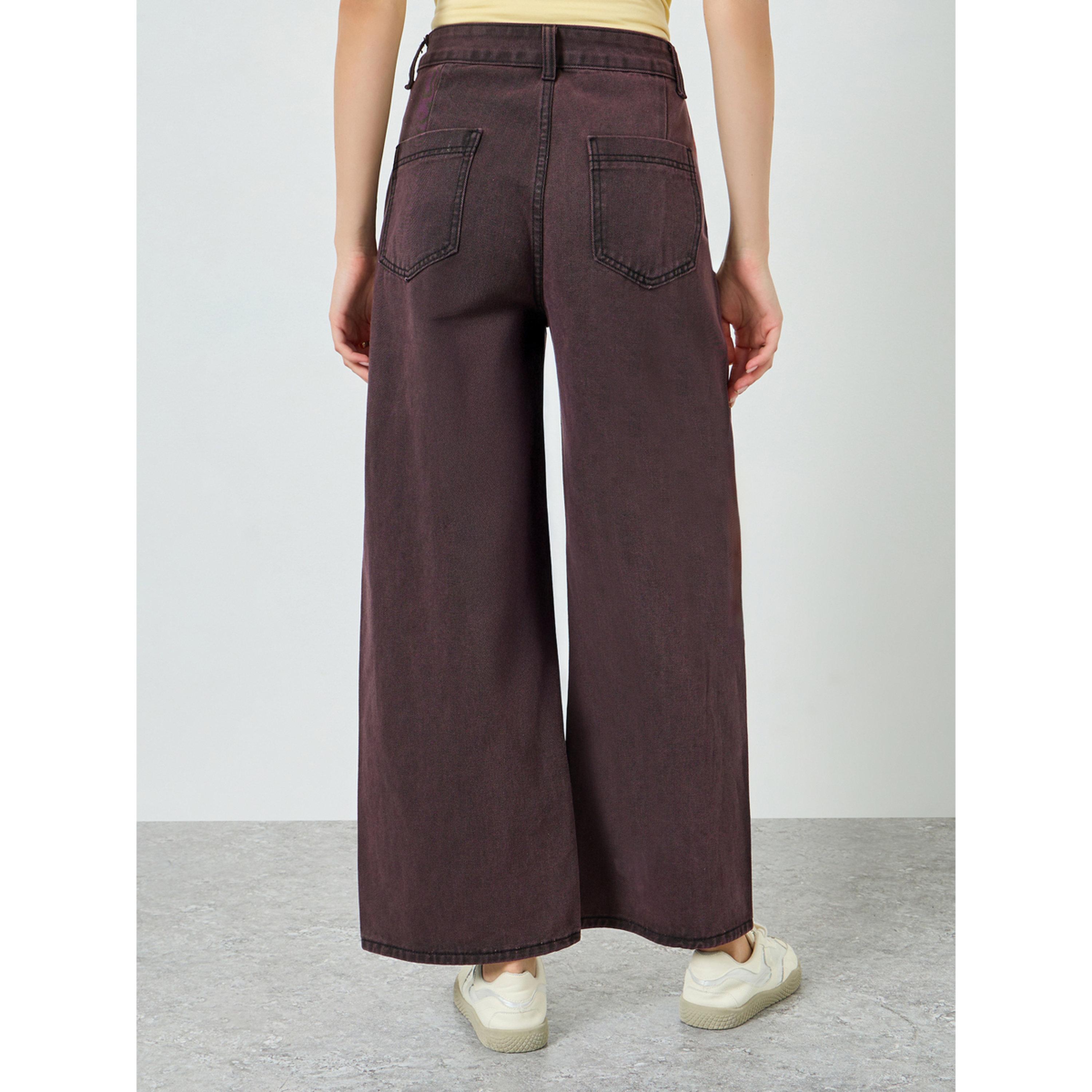 بنطال جينز بني خصر عالي وأرجل واسعة-women-clothing-bottoms-jeans-image-4