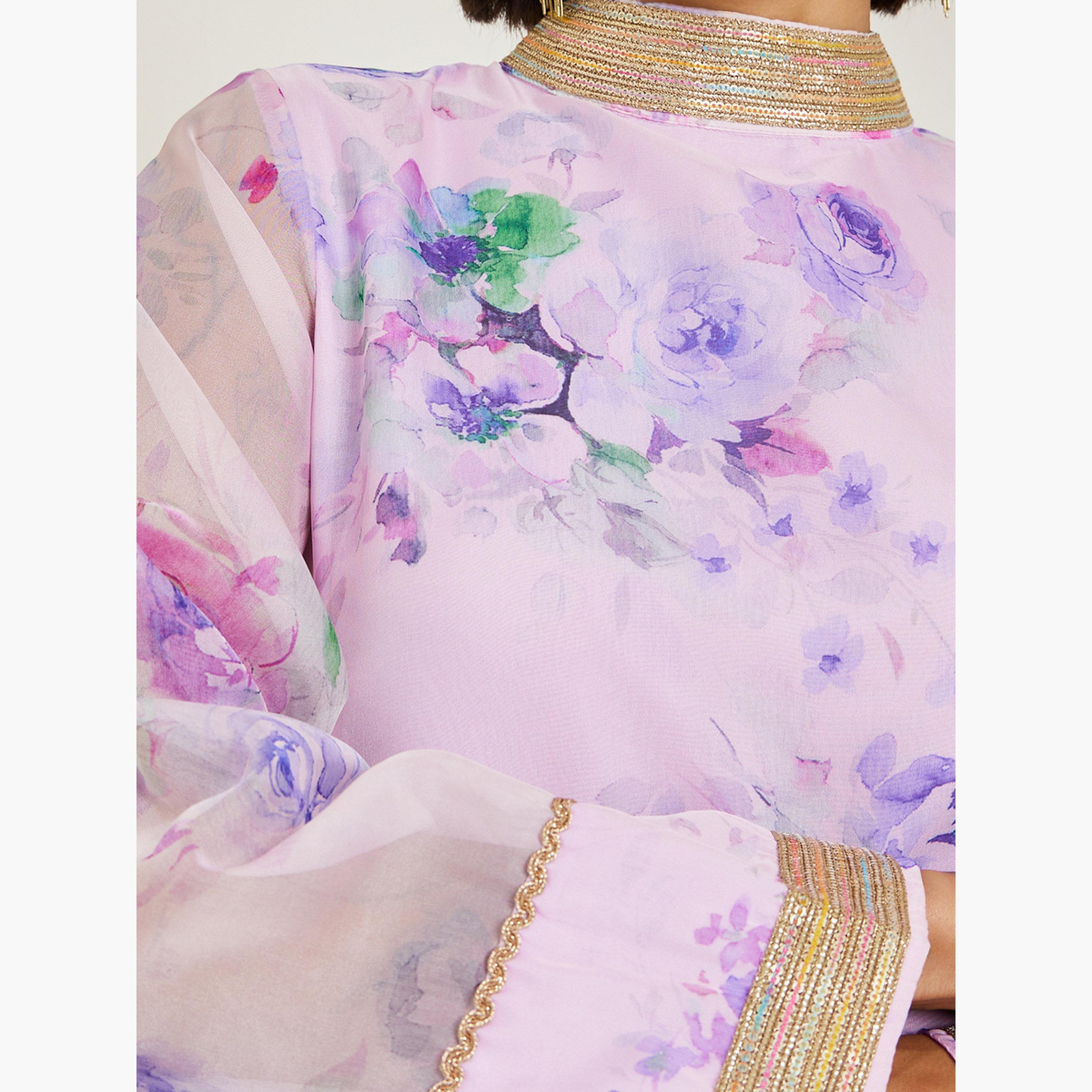 Styli Women Lilac Floral Print A-Line Jalabiya-women-arabicclothing-jalabiyas-image-4