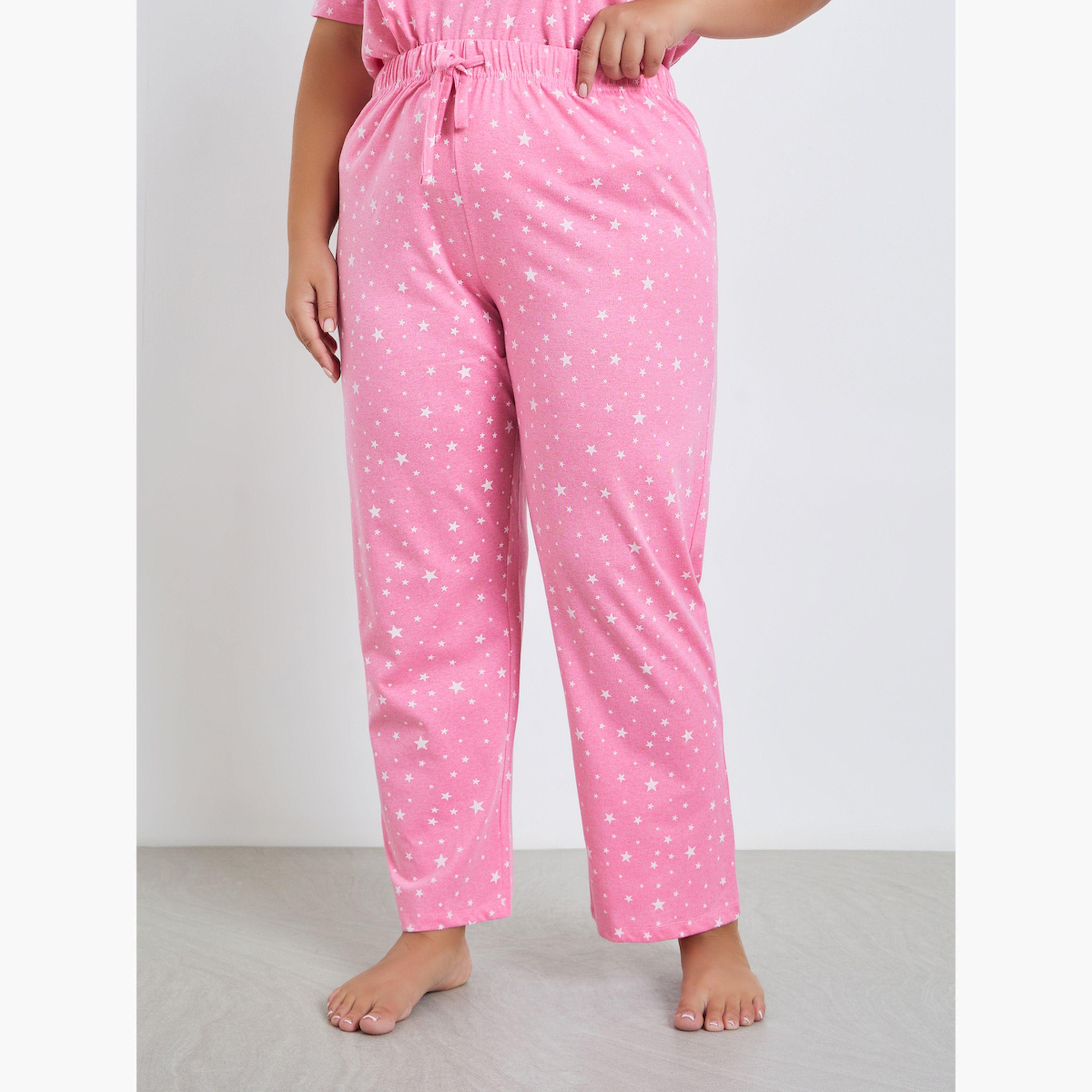 Styli Plus Size Pink Printed T-Shirt and Pyjama Set-women-clothing-nightwear-pyjamas-longsets-image-4