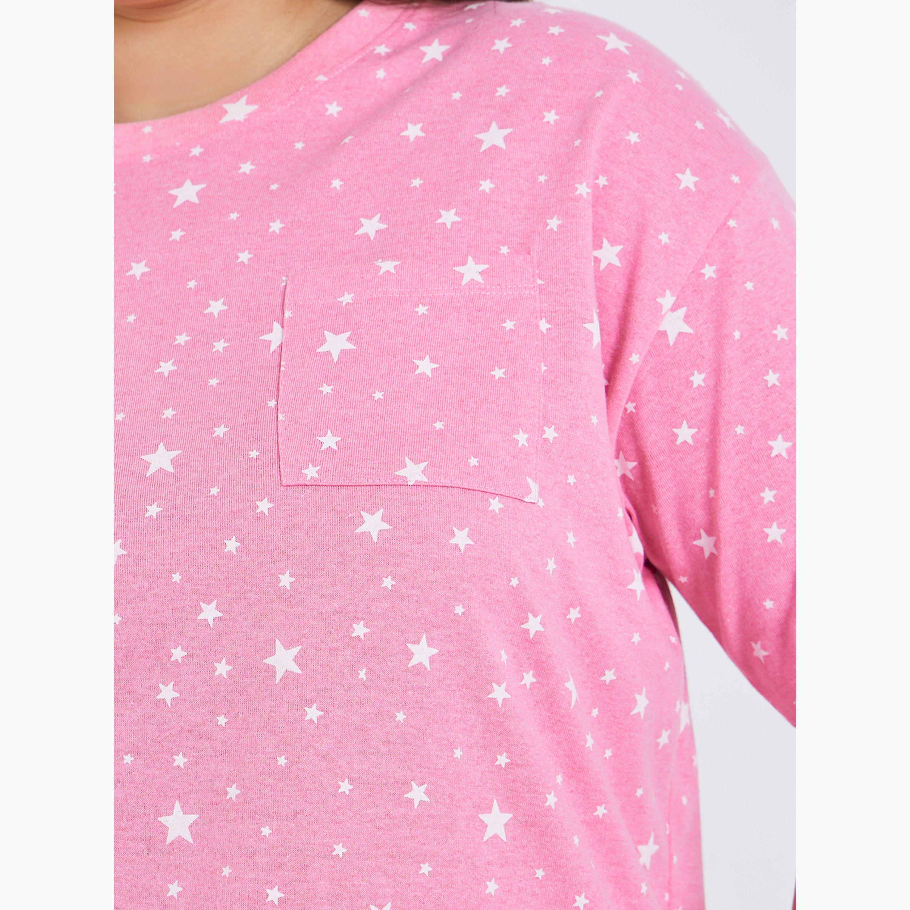 مجموعة من بيجاما وتيشيرت مطبوع بمقاس كبير-women-clothing-nightwear-pyjamas-longsets-image-5