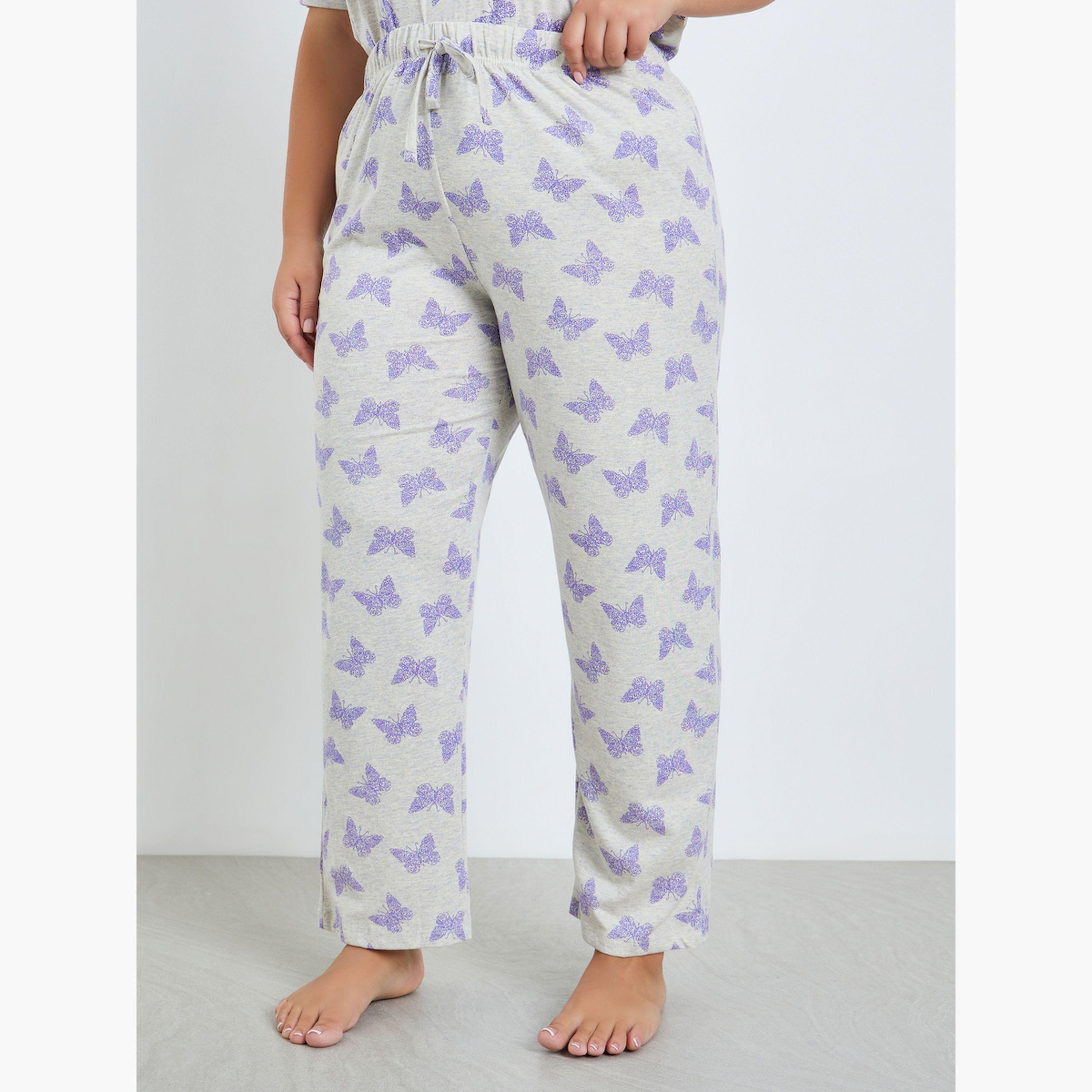 Styli Plus Size Cream Printed T-Shirt and Pyjama Set-women-clothing-nightwear-pyjamas-longsets-image-4