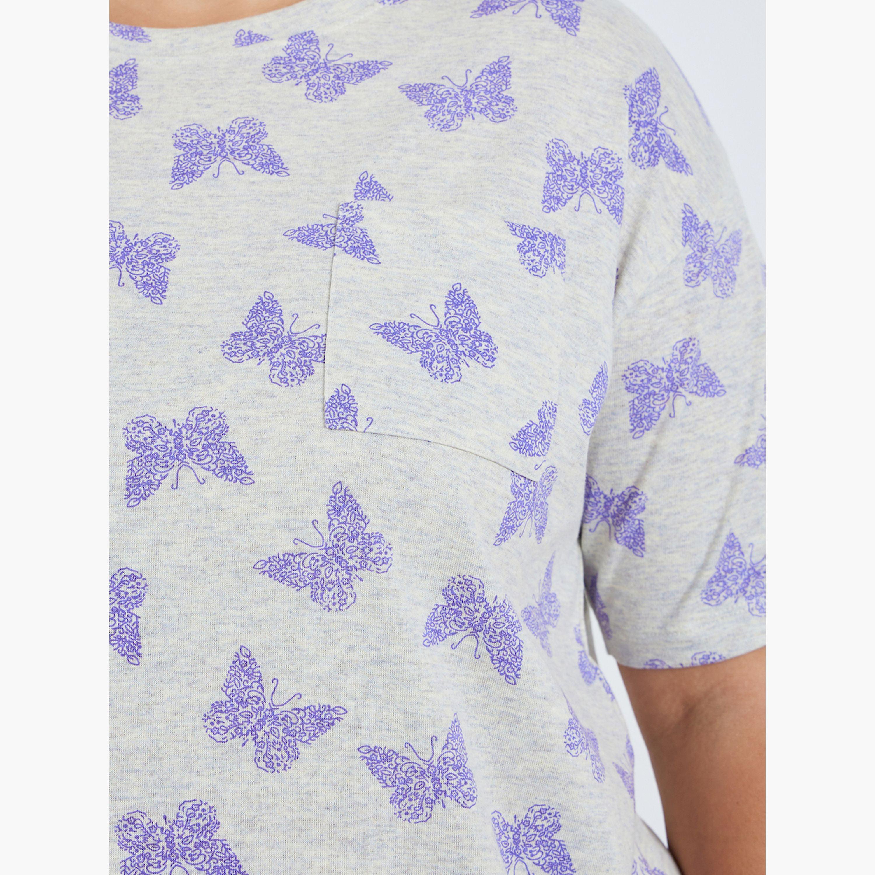 Styli Plus Size Cream Printed T-Shirt and Pyjama Set-women-clothing-nightwear-pyjamas-longsets-image-5