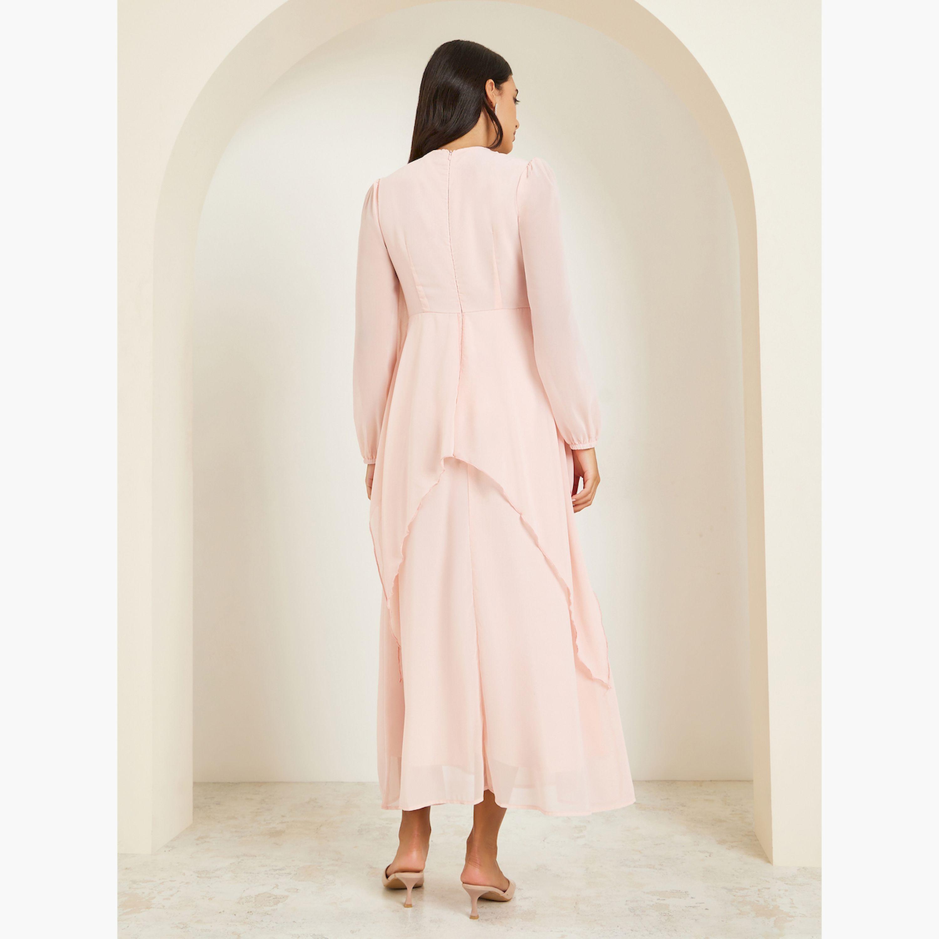 فستان طويل منمق بأكمام طويلة وكسرات-women-clothing-dresses-image-5