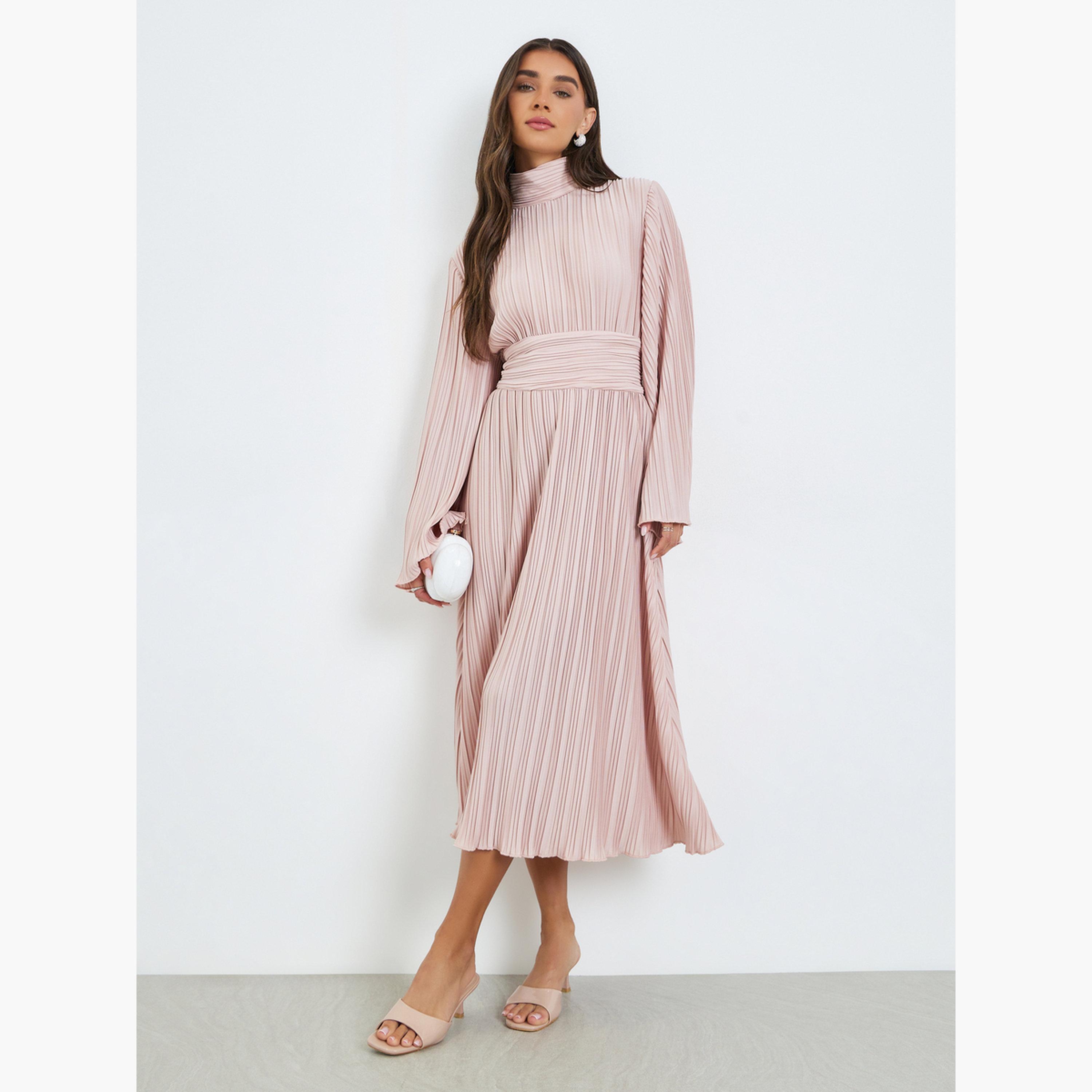 فستان ميدي بأكمام جرس وكسرات-women-clothing-dresses-image-2