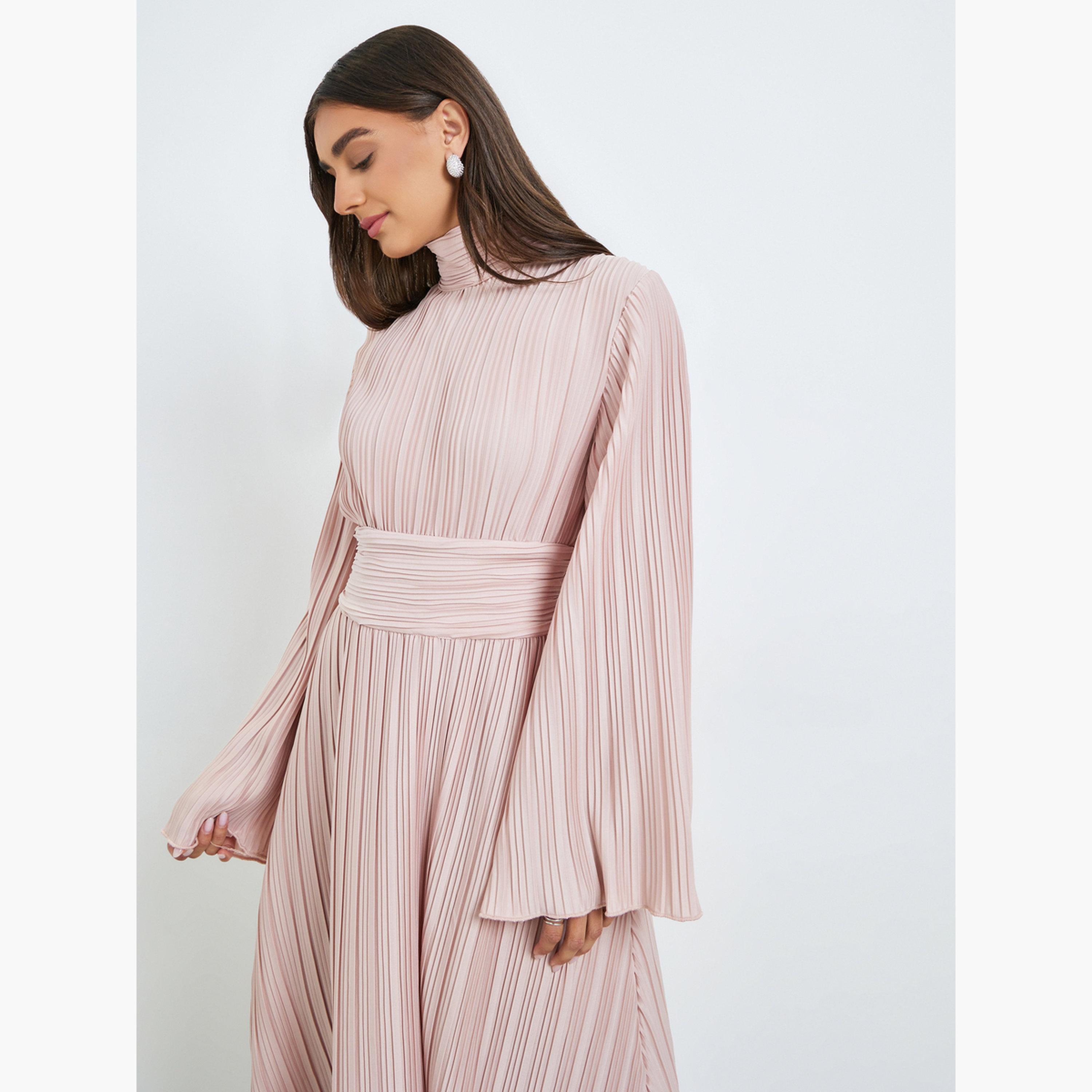 فستان ميدي بأكمام جرس وكسرات-women-clothing-dresses-image-4