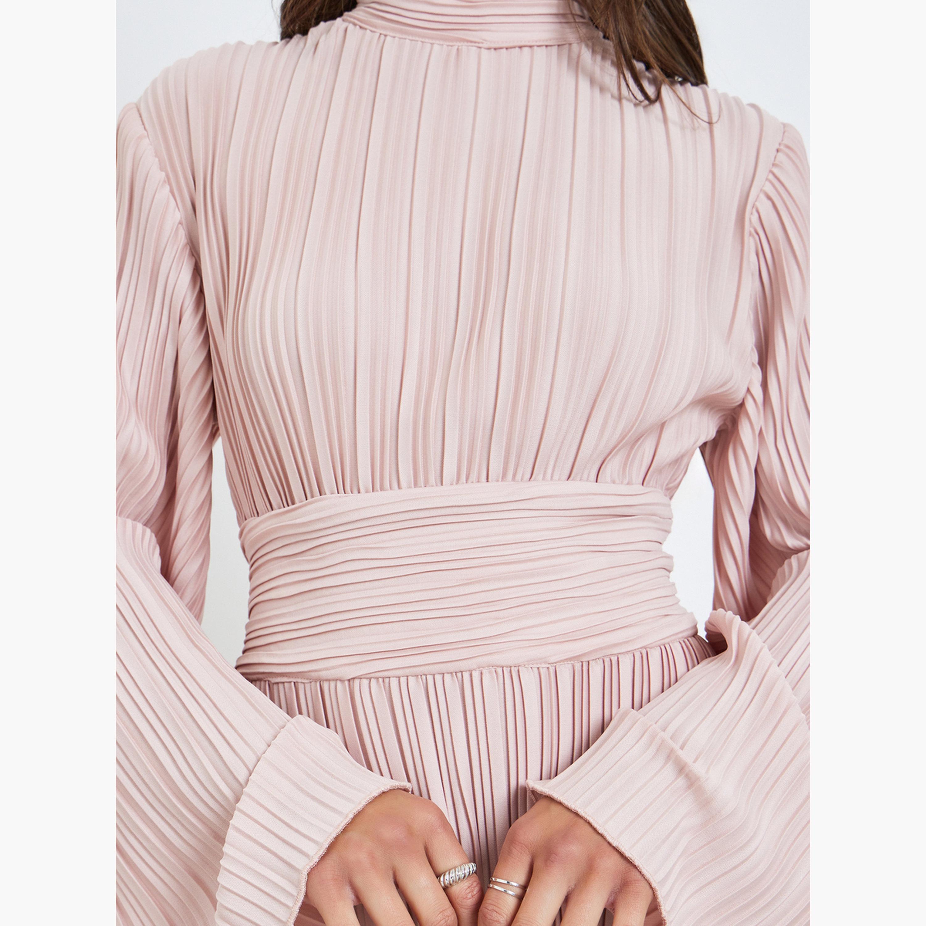 فستان ميدي بأكمام جرس وكسرات-women-clothing-dresses-image-5