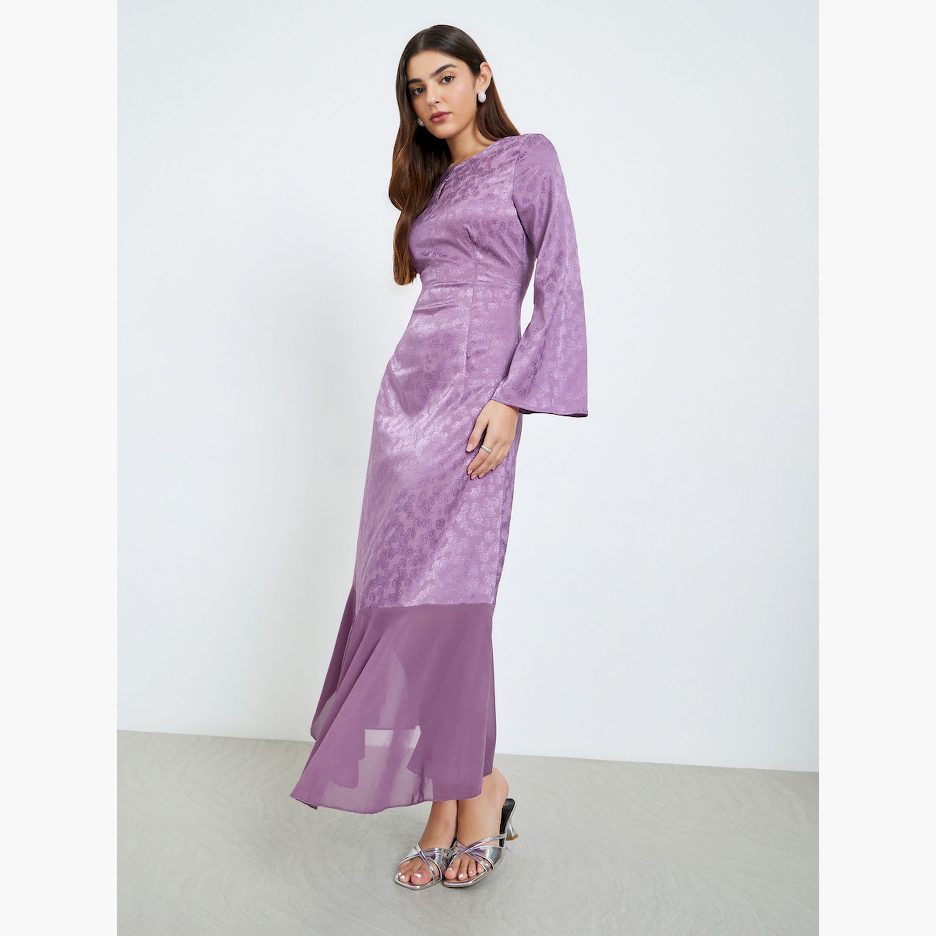 فستان طويل بأكمام طويلة وتصميم مريح-women-clothing-dresses-image-1