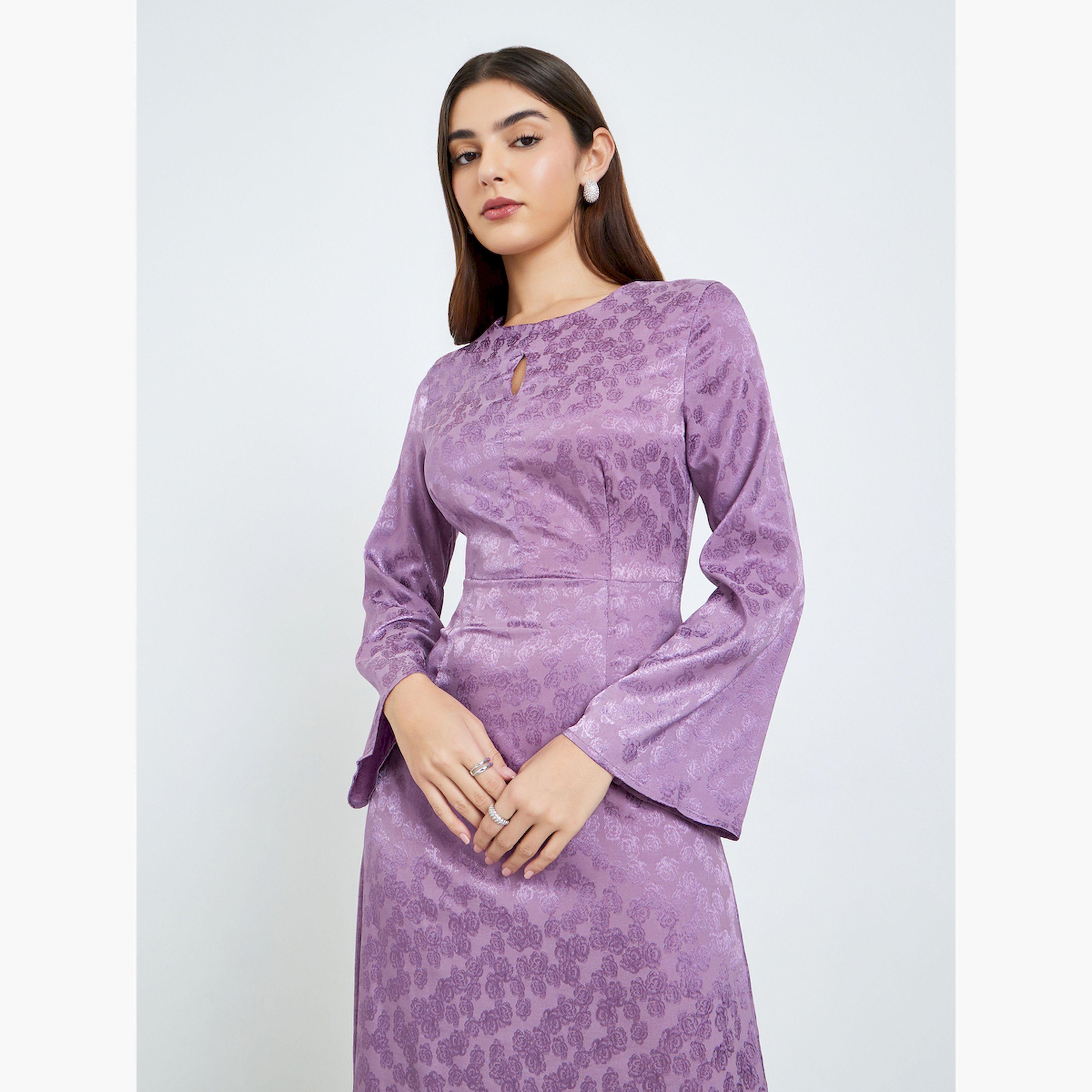 فستان طويل بأكمام طويلة وتصميم مريح-women-clothing-dresses-image-2