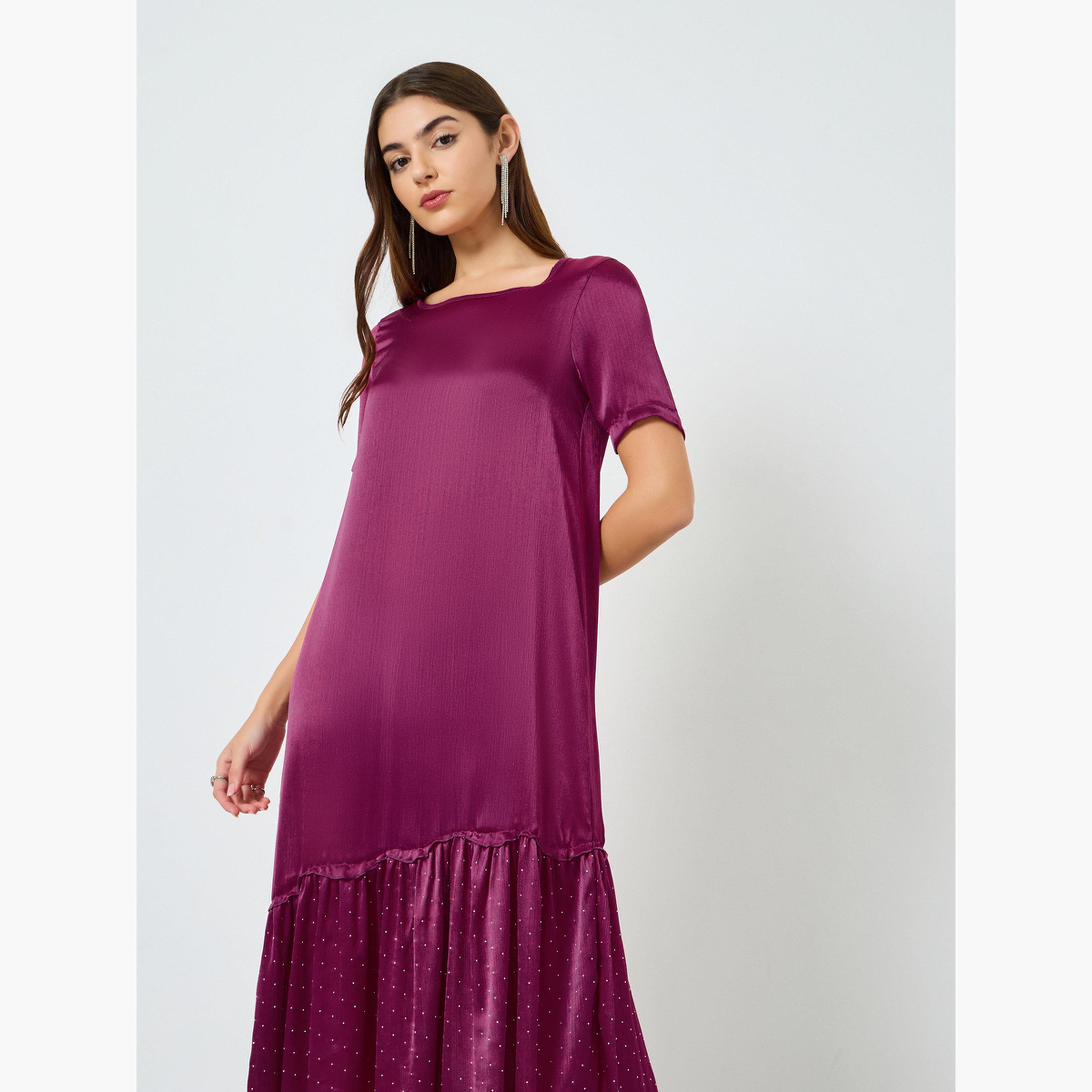 فستان ميدي بحافة مكشكشة للنساء-women-clothing-dresses-image-2