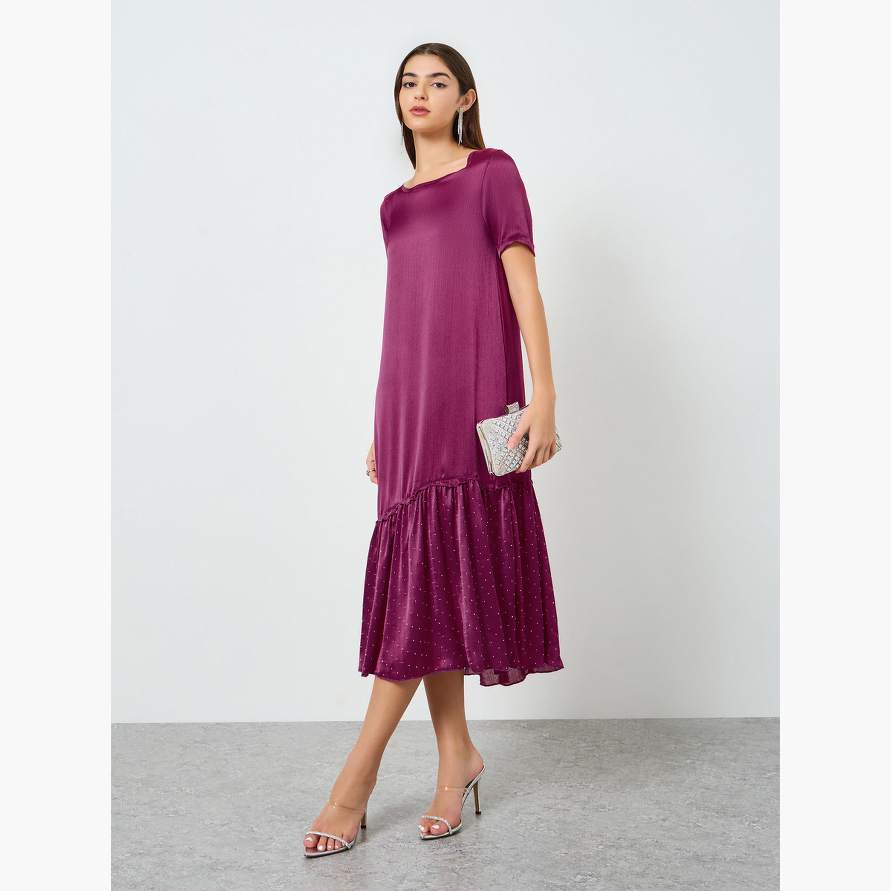 فستان ميدي بحافة مكشكشة للنساء-women-clothing-dresses-image-3