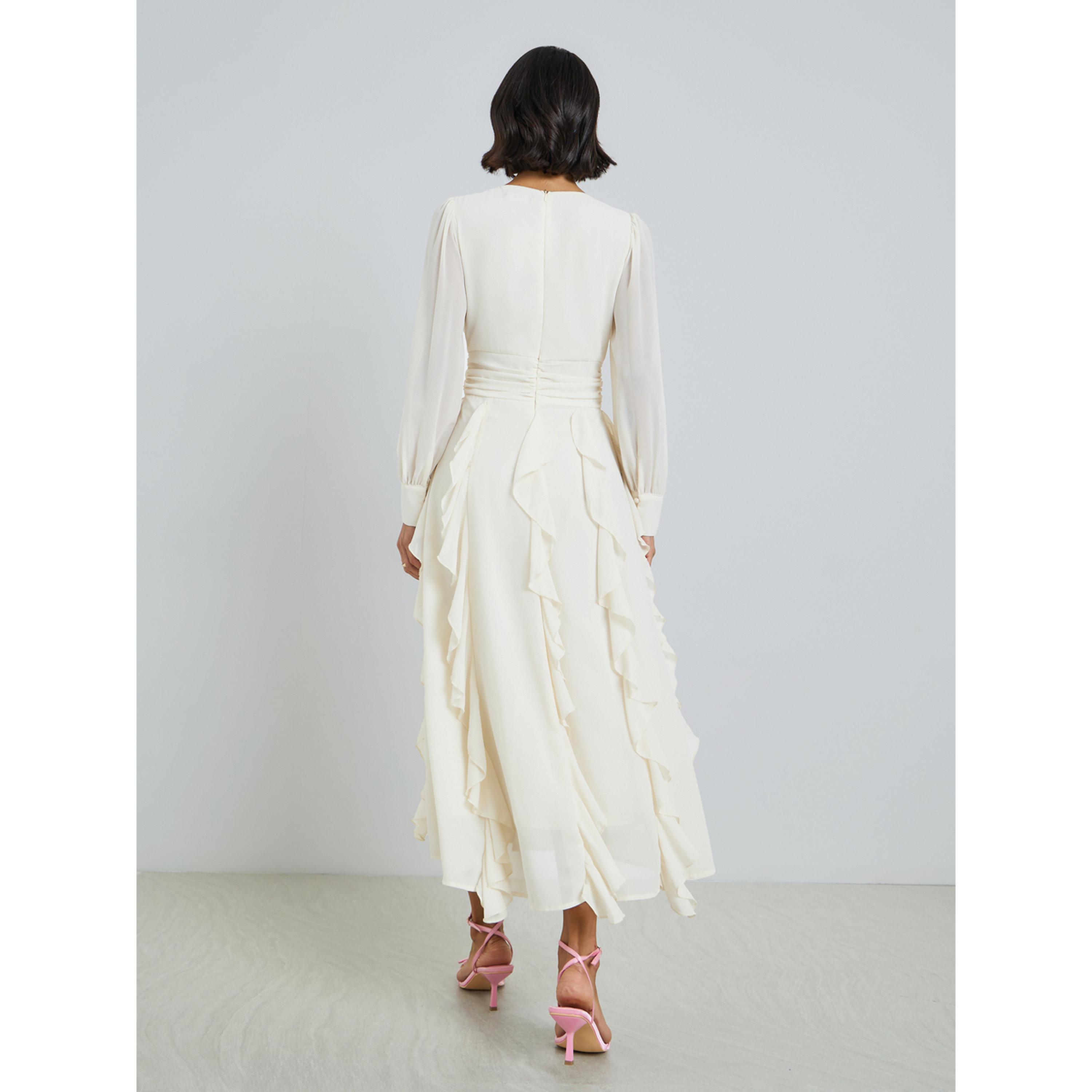فستان ميدي نسائي بتفاصيل كشكشة وحافة واسعة-women-clothing-dresses-image-4