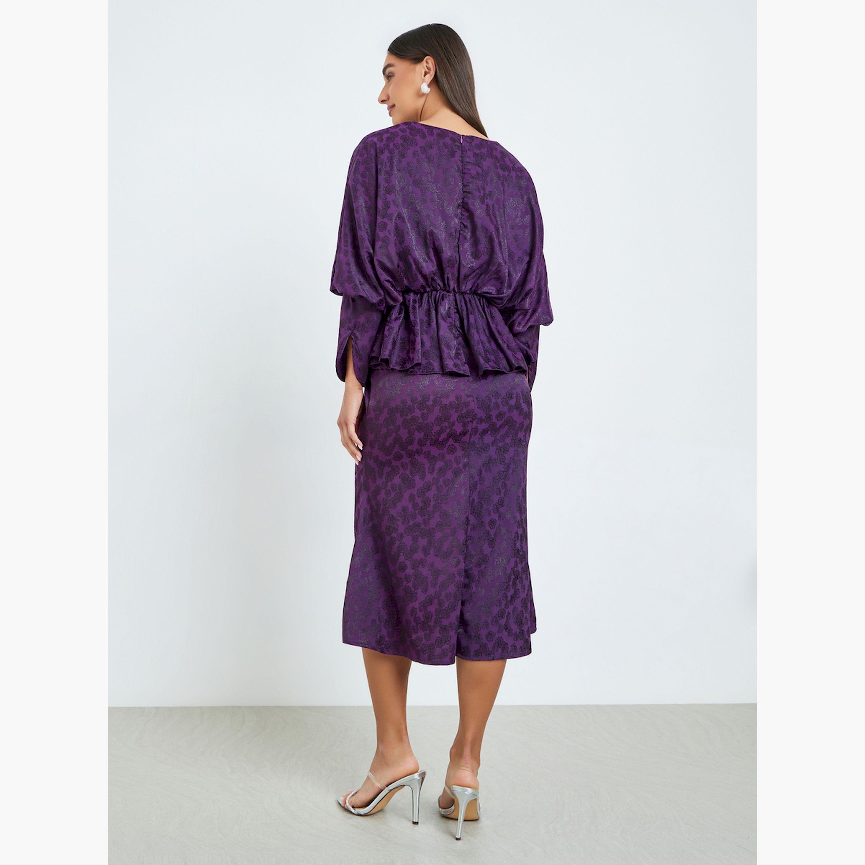 Styli Women Purple Floral Batwing Sleeves Sheath Midi Dress-women-clothing-dresses-image-4