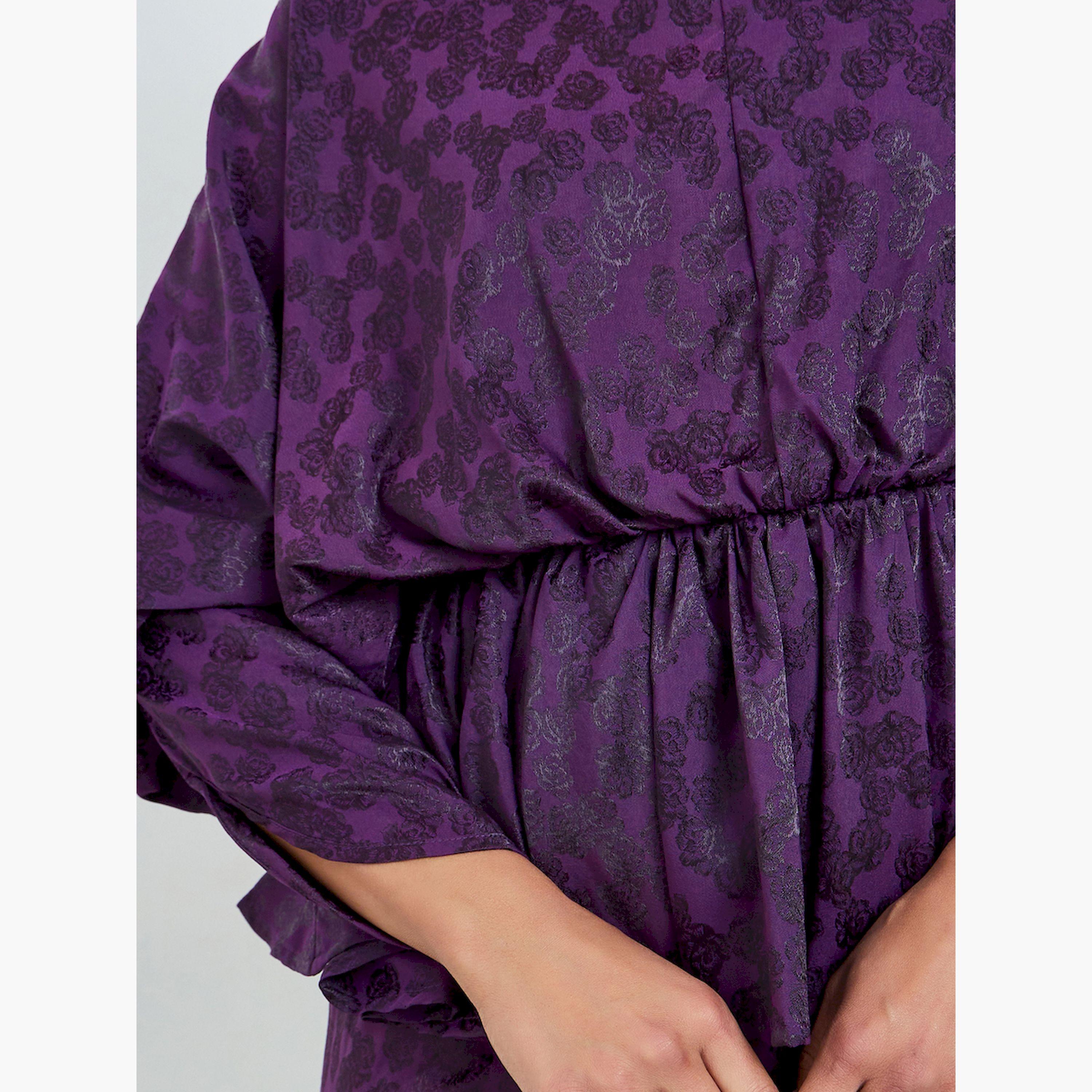 Styli Women Purple Floral Batwing Sleeves Sheath Midi Dress-women-clothing-dresses-image-5