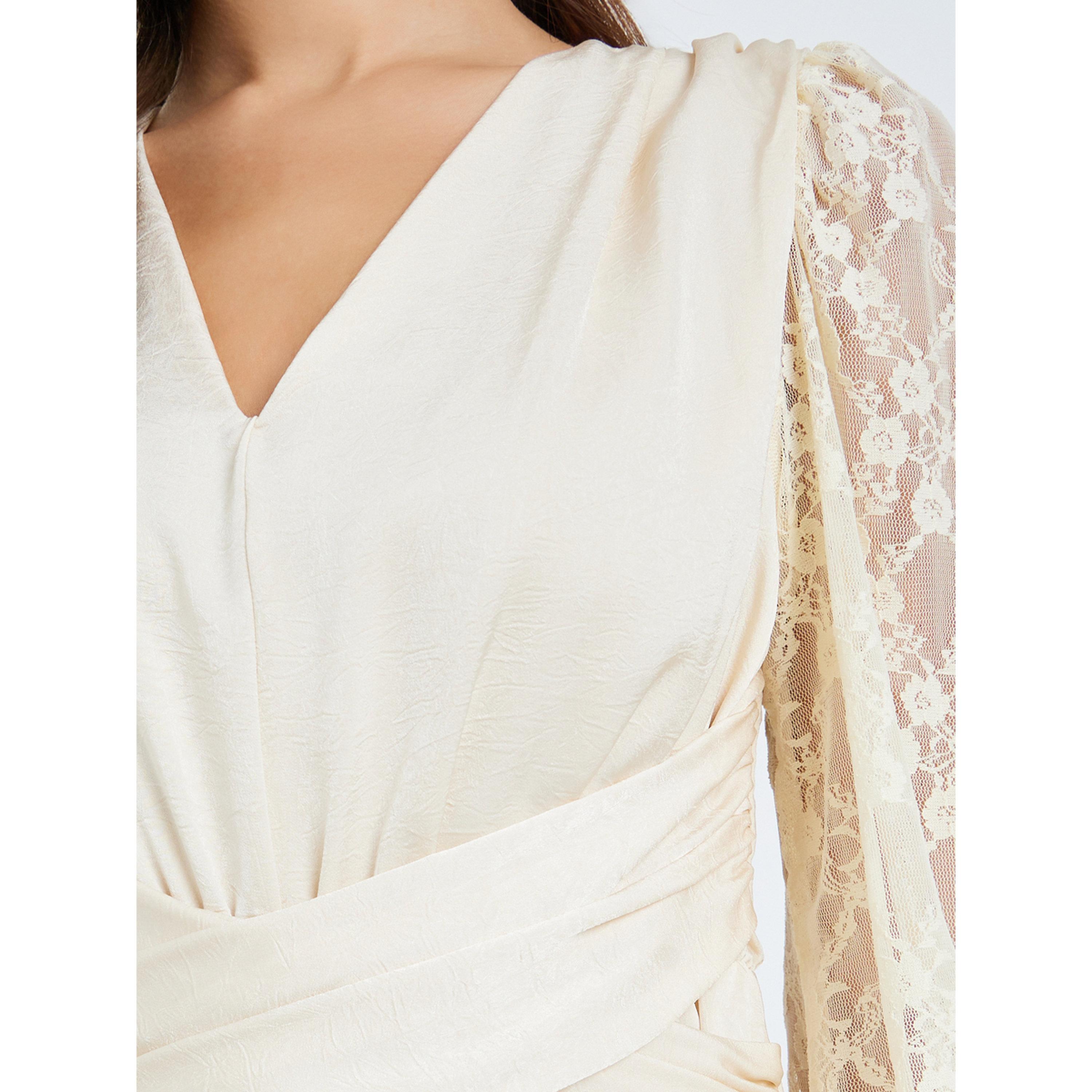 فستان ميدي نسائي بأكمام دانتيل وحافة واسعة-women-clothing-dresses-image-4