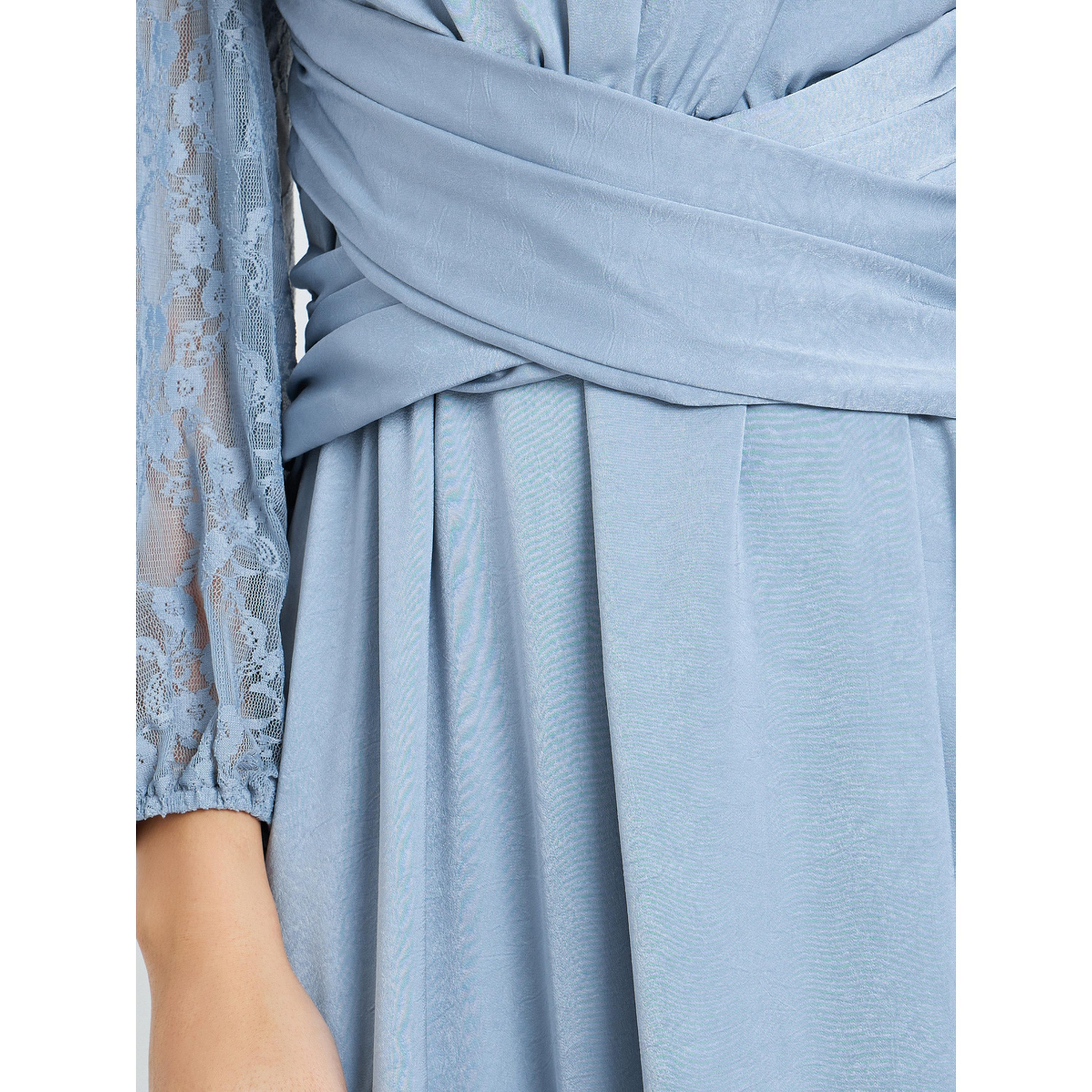 Styli Women Blue Lace Sleeves A-Line Midi Dress-women-clothing-dresses-image-5