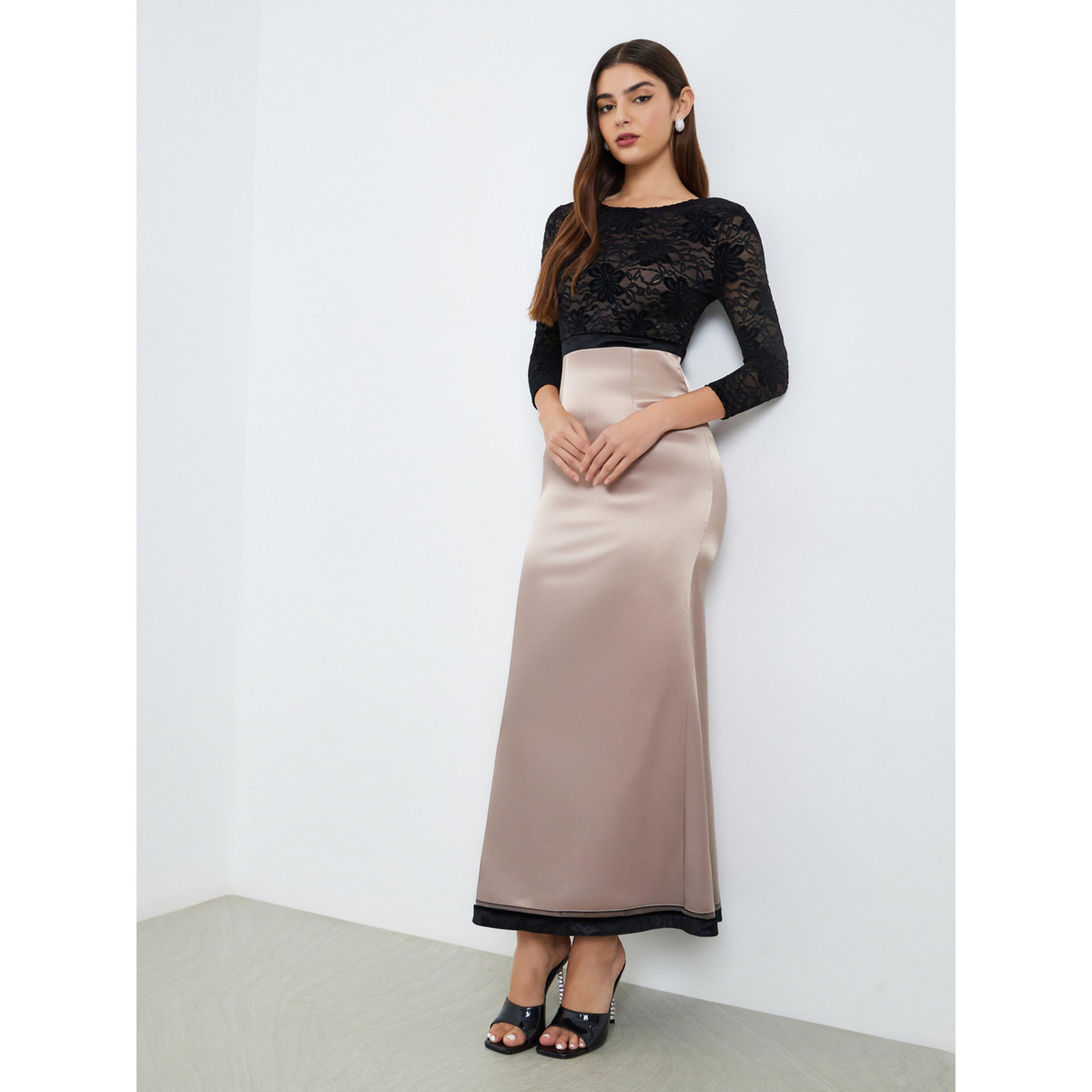 Styli Women Satin Lace 3/4 Sleeves A-Line Maxi Dress-women-clothing-dresses-image-1