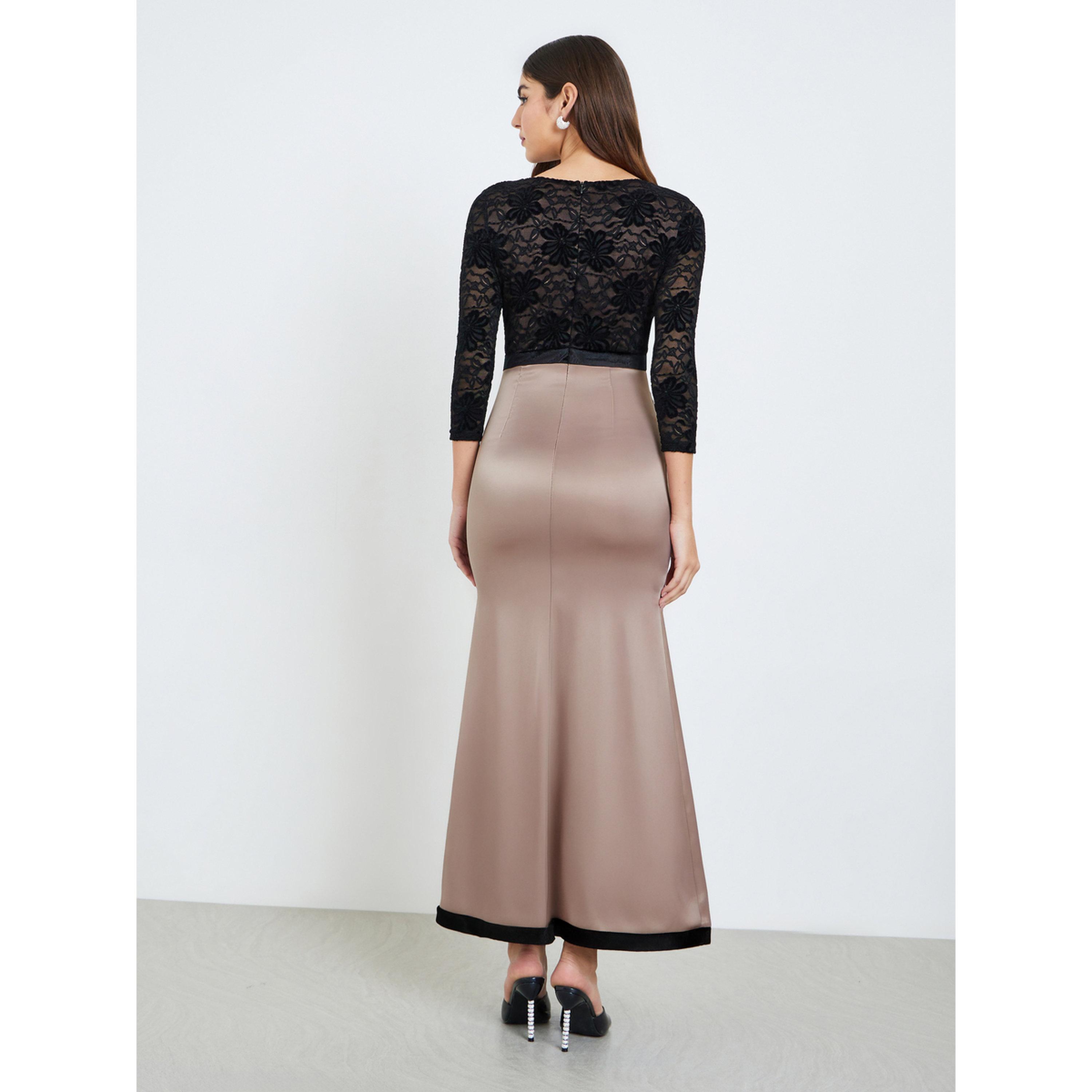 Styli Women Satin Lace 3/4 Sleeves A-Line Maxi Dress-women-clothing-dresses-image-4