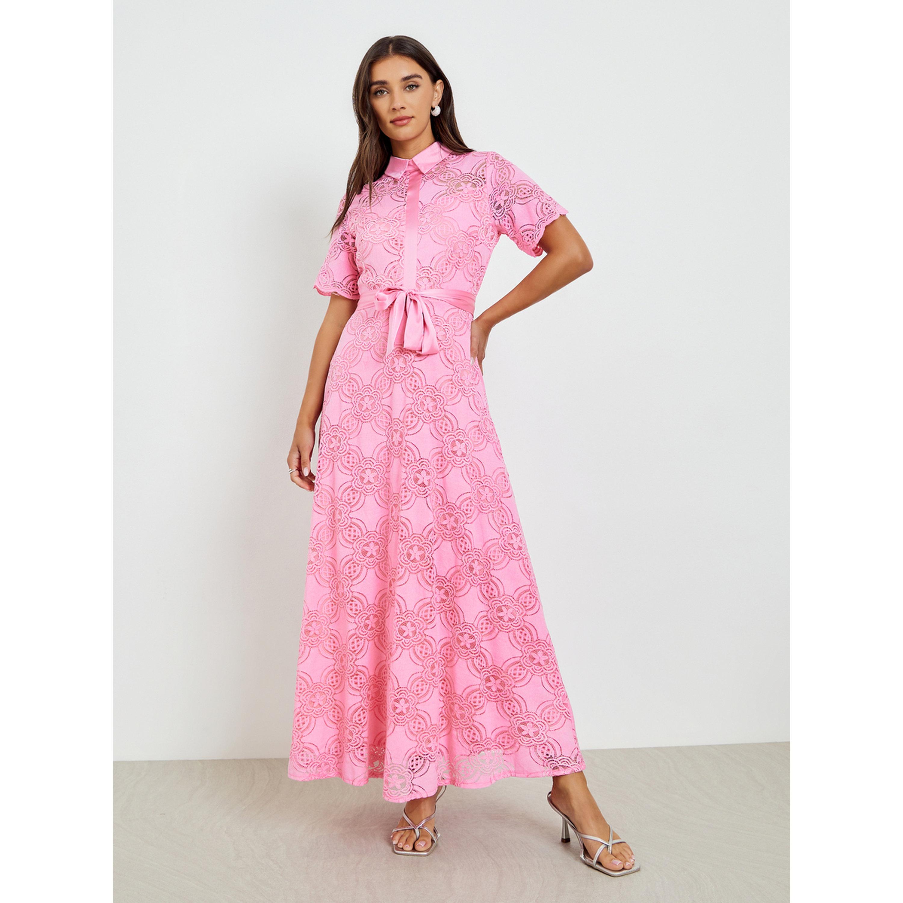 فستان طويل بنمط قميص من الدانتيل-women-clothing-dresses-image-1
