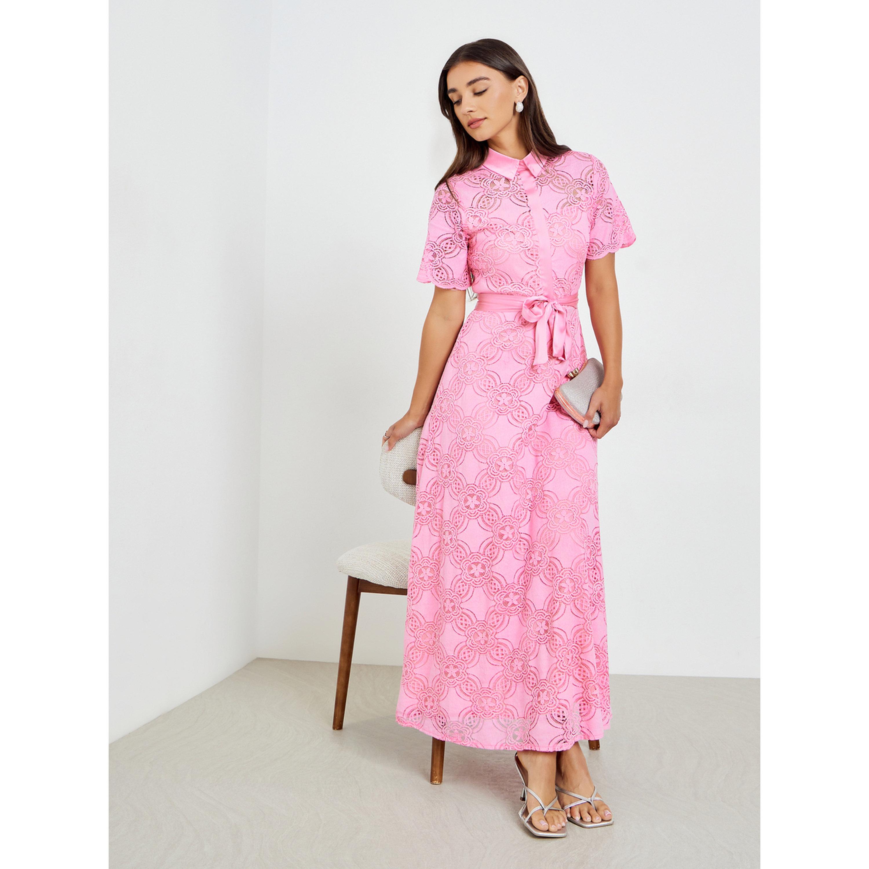 فستان طويل بنمط قميص من الدانتيل-women-clothing-dresses-image-3