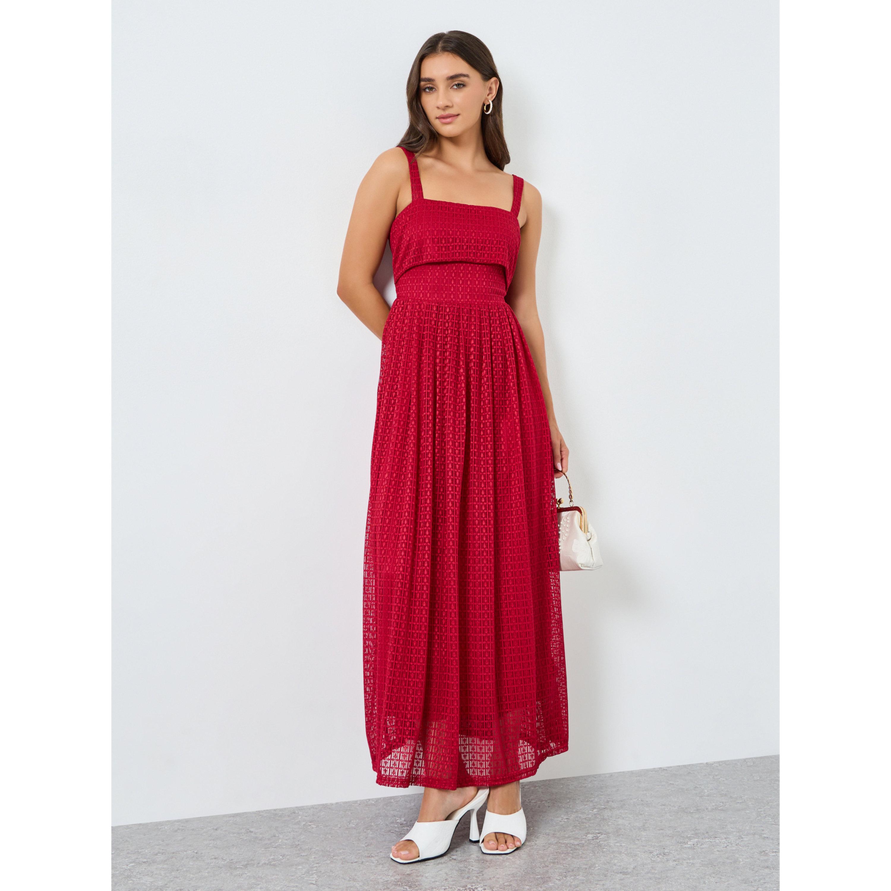 فستان طويل بحافة واسعة وتفاصيل دانتيل مع حمالات-women-clothing-dresses-image-1