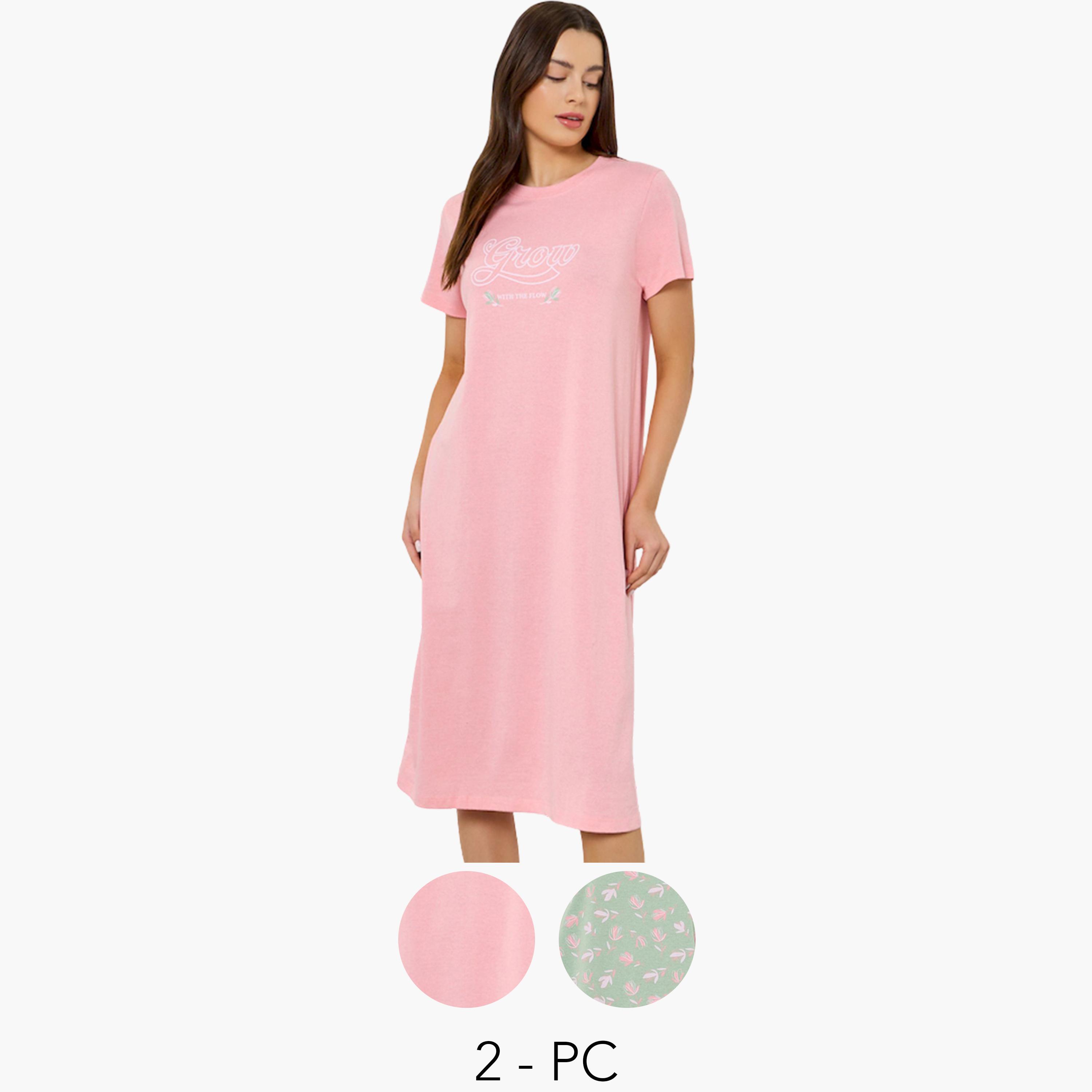 طقم من فستانين تيشيرت بطبعة جرافيك-women-clothing-nightwear-nighties-image-1