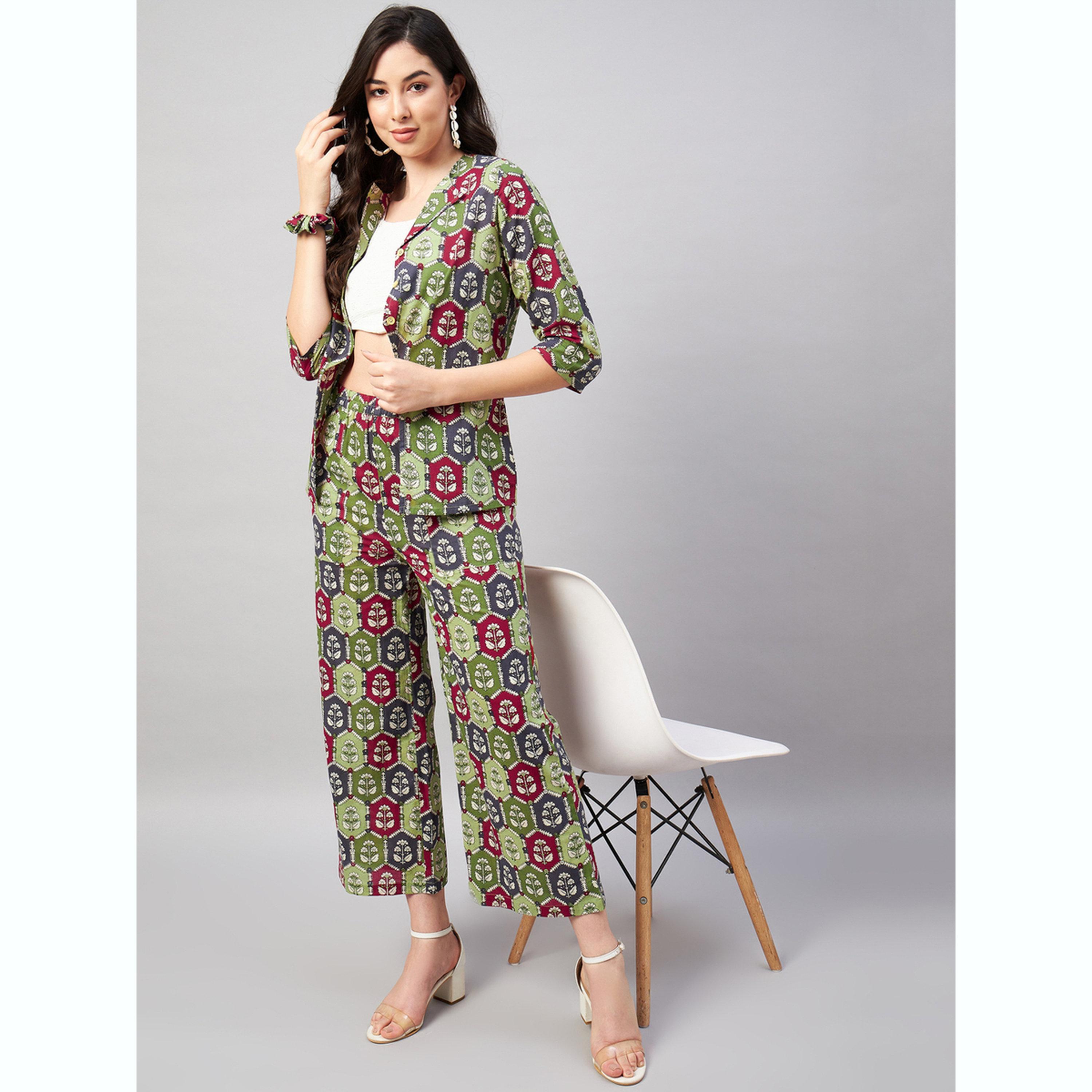 طقم قميص بفتحة عند الخصر وبنطلون وربطة شعر-women-clothing-coordsets-image-2