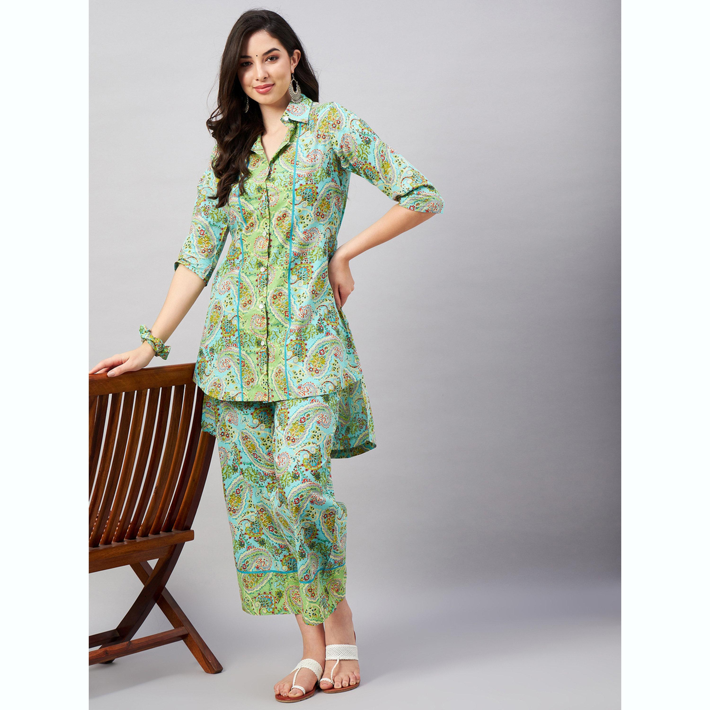طقم منسق من بلوزة بطبعة بيزلي مع بنطال-women-clothing-coordsets-image-2