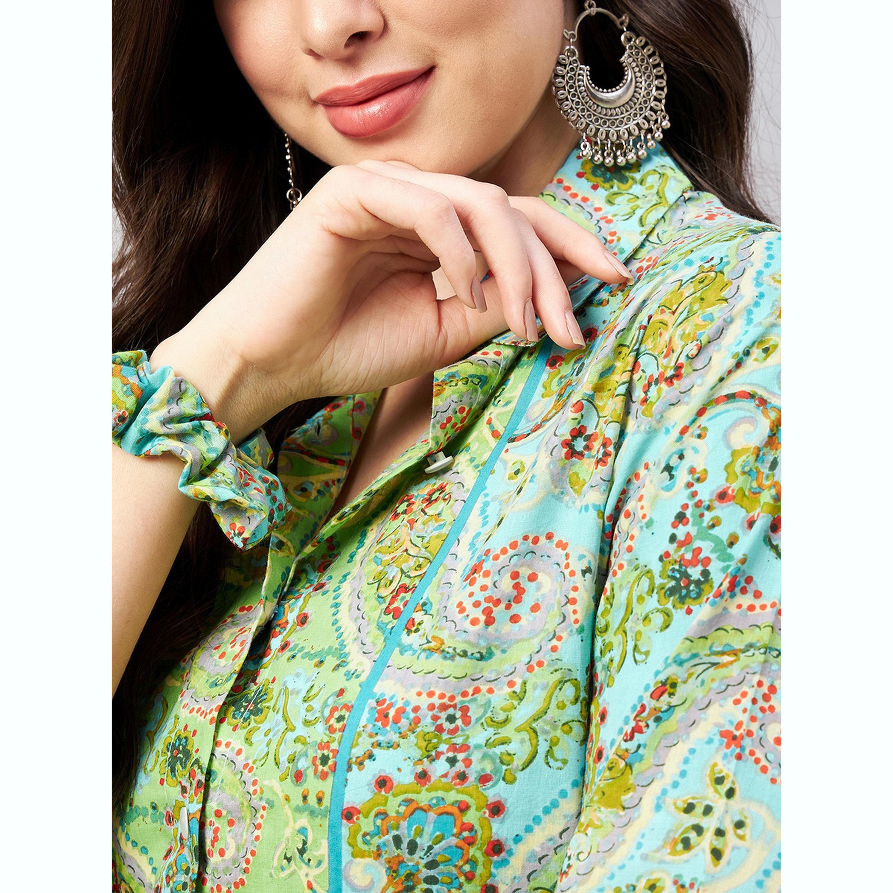 طقم منسق من بلوزة بطبعة بيزلي مع بنطال-women-clothing-coordsets-image-5